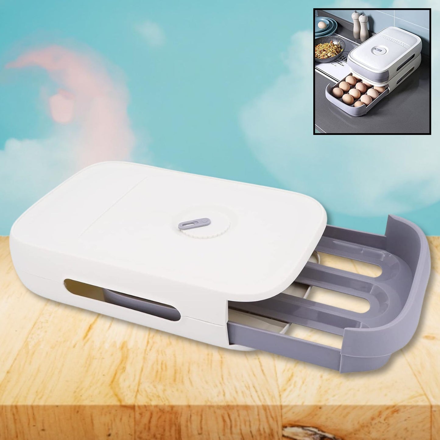 Egg Storage Box Plastic Egg Drawer Fridge Egg Organizer Egg Keeper Refrigerator Egg Drawer Plastic Egg Carton Covered Egg Holder Pantry Egg Bin Household Egg Tray (1 Pc) - Springkart 