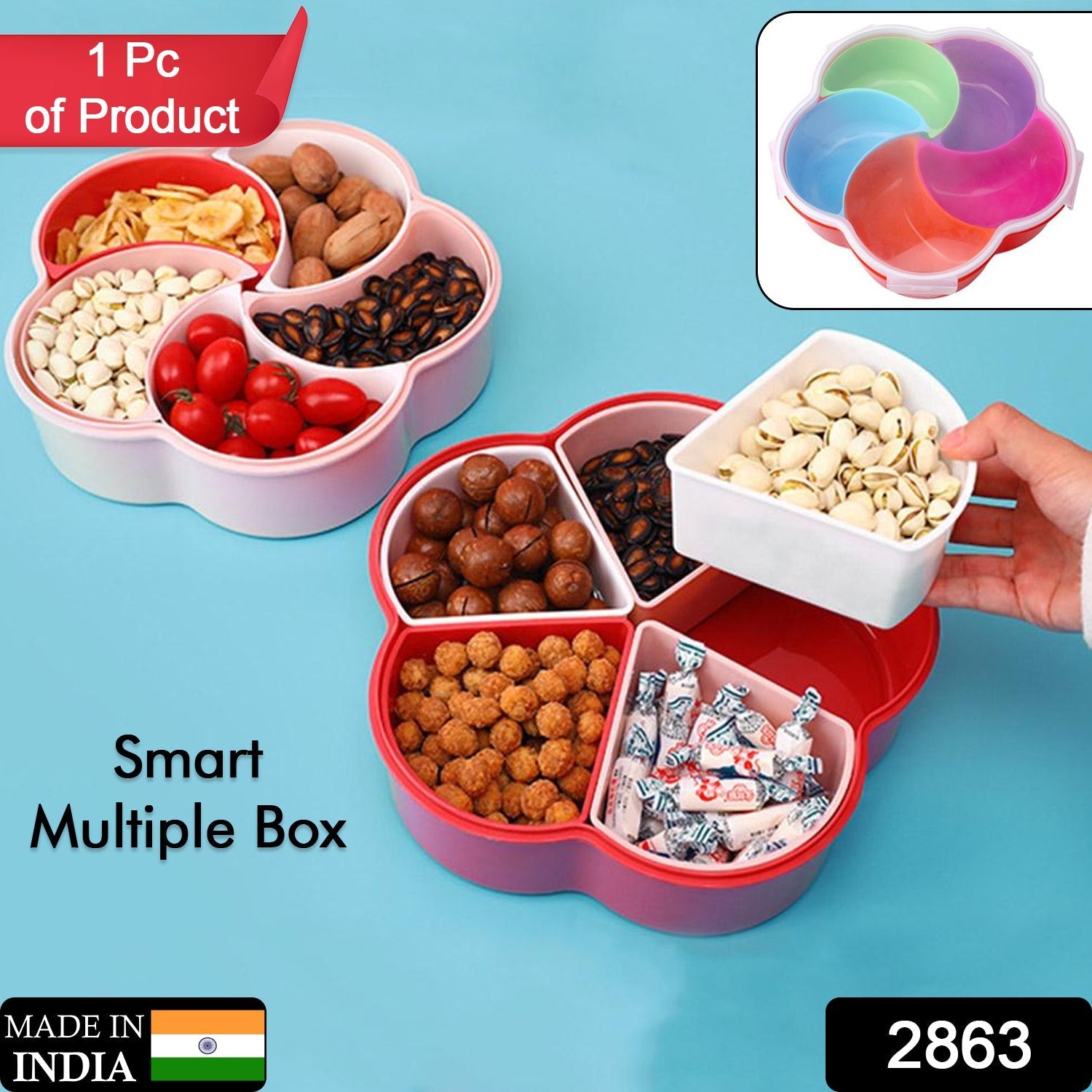 5Compartments Party Food Storage Snack Nuts Box For Peanuts Fruits and Candy Box For Home & Kitchen Use - Springkart 