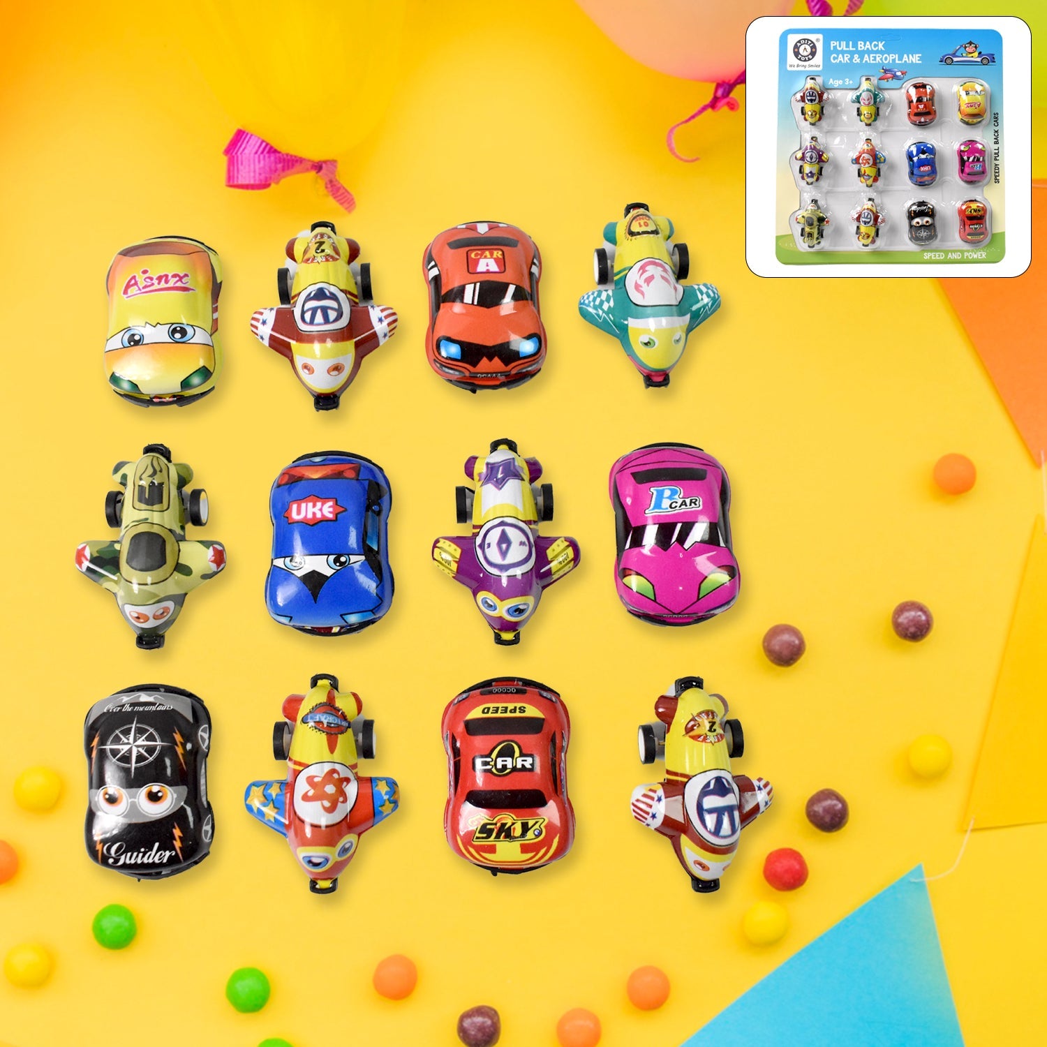 Mini Pull Back Car & Aeroplane PVC Plastic Pull Back Car Cartoon Toys (12 Pcs Set) - Springkart 