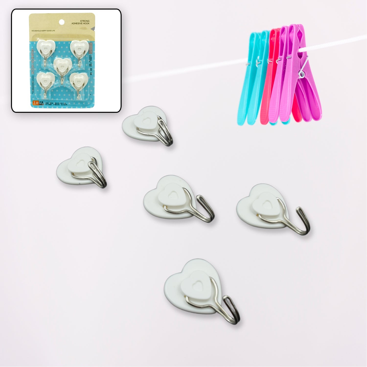 Multipurpose Strong Hook Self-Adhesive hooks for wall Heavy Plastic Hook, Sticky Hook Household For Home , Decorative Hooks, Bathroom & All Type Wall Use Hook , Suitable for Bathroom, Kitchen, Office (5 Pc Set) - Springkart 