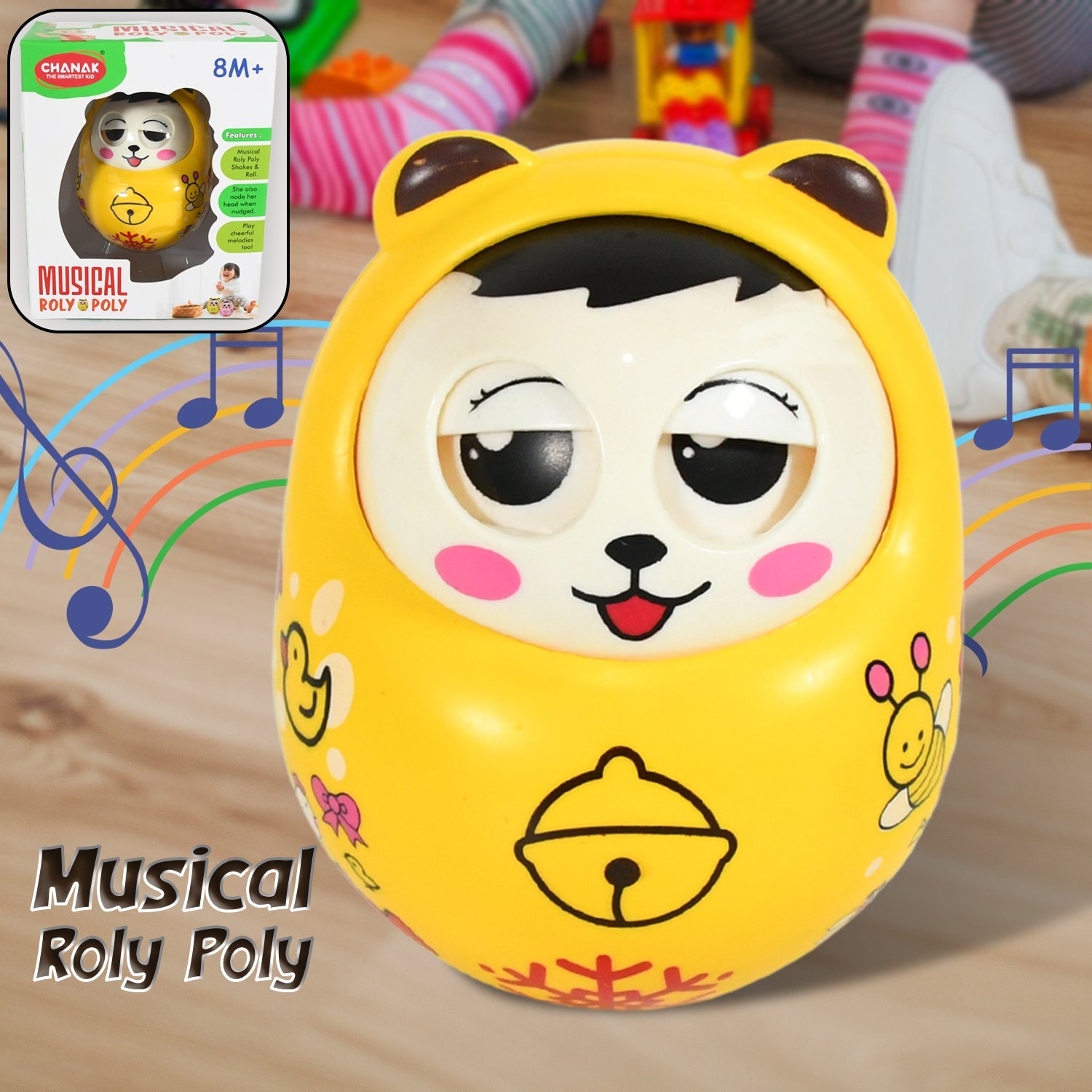Musical Roly Poly Toys for Baby | Push and Shake Wobbling Toy with Music | Tumbler Doll Toy for Babies | Sound Balancing Doll Toys for Baby Boys, Girls 8+ Months Multicolor (1 Pc) - Springkart 