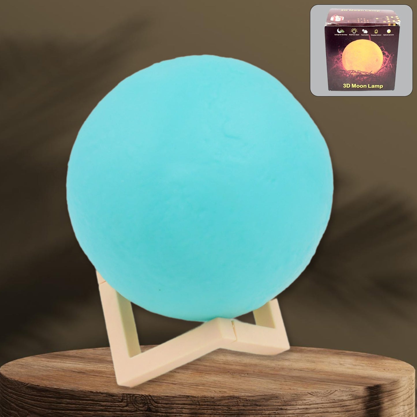 Moon Night Lamp Blue Color with Plastic Stand (15 x12 Cm / 1 Pc) - Springkart 