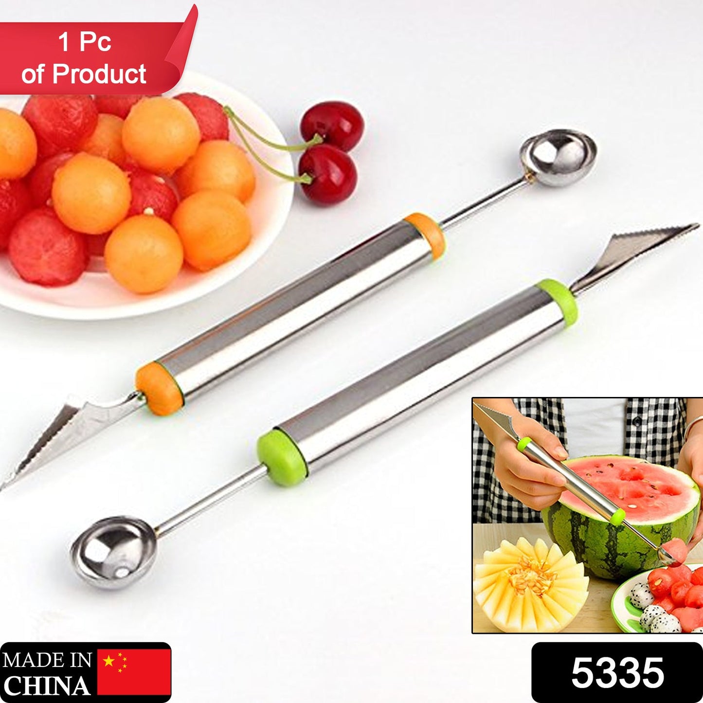 Multifunctional 2 in 1 Melon Baller - Stainless Steel Dig Scoop with Fruit Carving Knife. - Springkart 