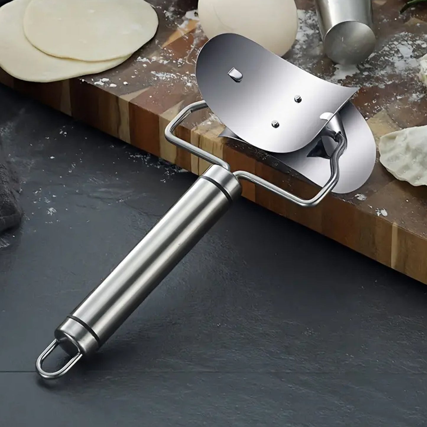 Multifunctional Easy and Fast Stainless Steel Puri cutter roller Machine with Handle for Home Baking Tools for Women, Dough Circle Roller Cutter for Kitchen (1 pc) - Springkart 