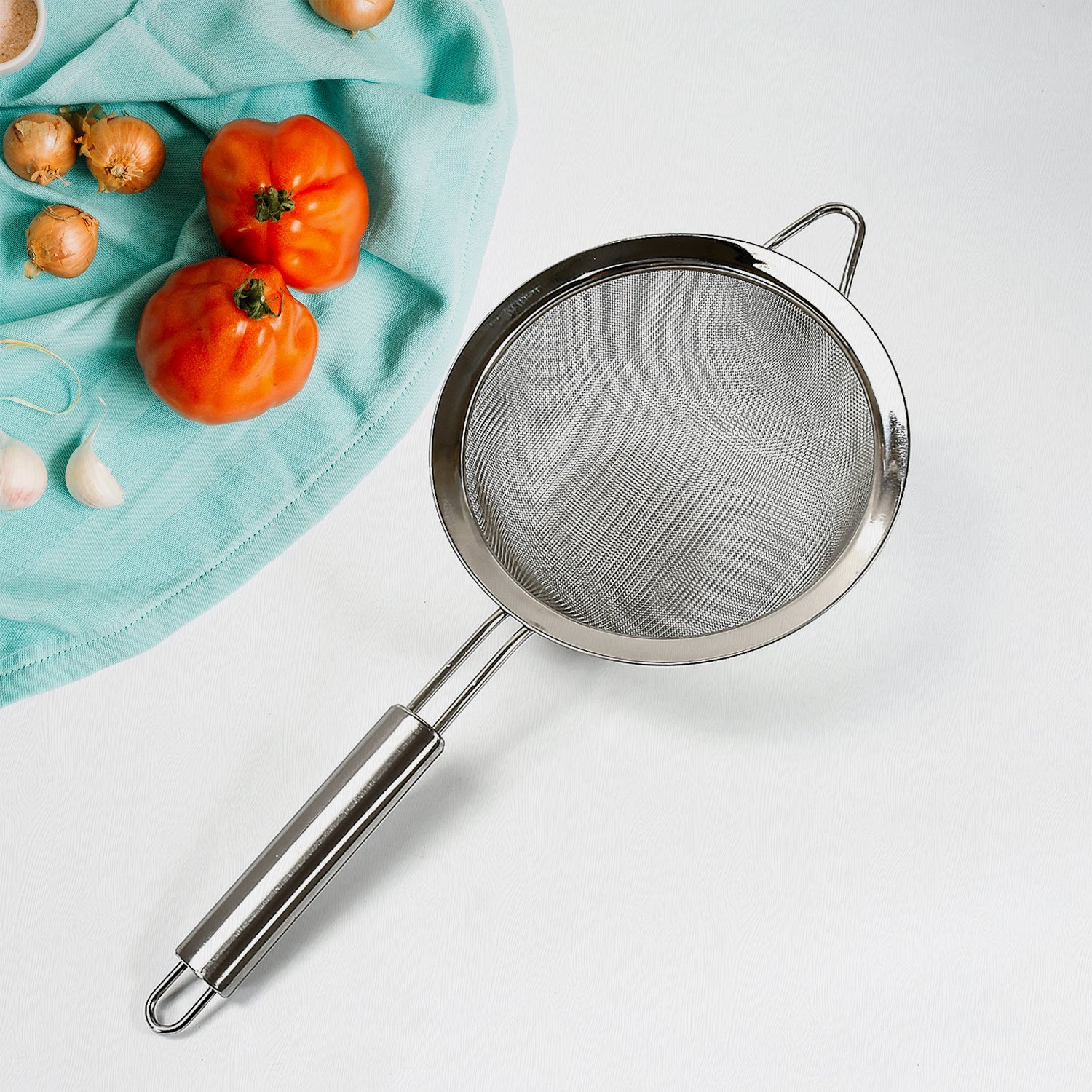 Mesh Sieve Quality Stainless Steel Fine Mesh Strainer with Sturdy Handle and Hook, Ideal for Tea Coffee, Rice, Powder, Fruit Etc Kitchen Food Kitchen Utensil - Springkart 