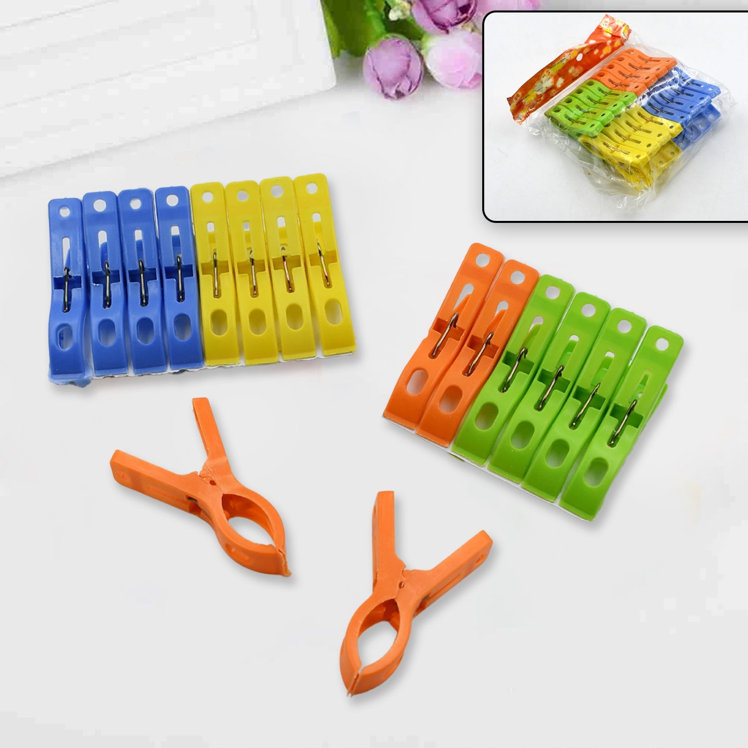 MULTIFUNCTION PLASTIC HEAVY QUALITY CLOTH HANGING CLIPS, PLASTIC LAUNDRY CLOTHES PINS SET OF 16PC - Springkart 