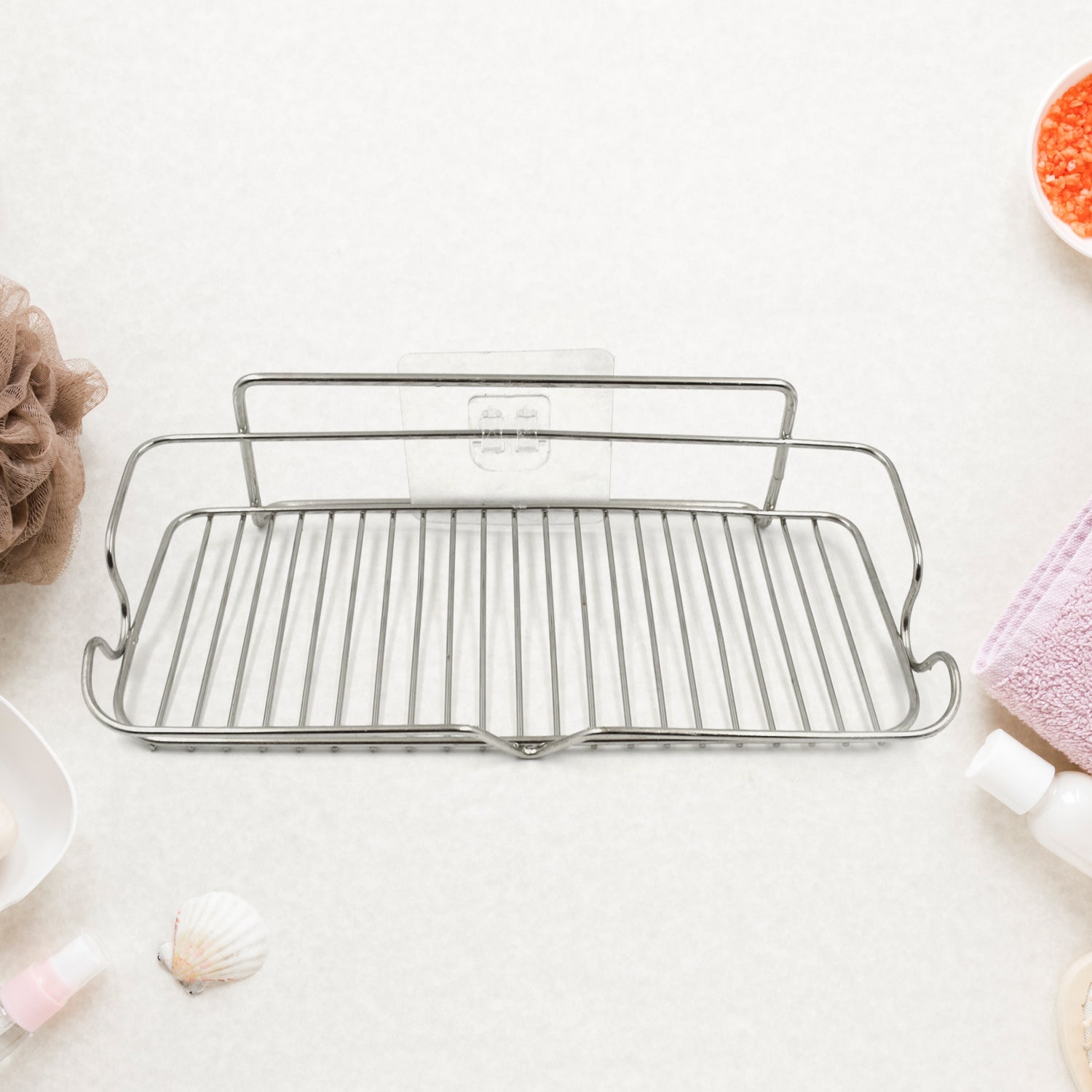 Stainless Steel Kitchen Bathroom Shower Shelf Storage Suction Basket Rack (1 Pc) - Springkart 