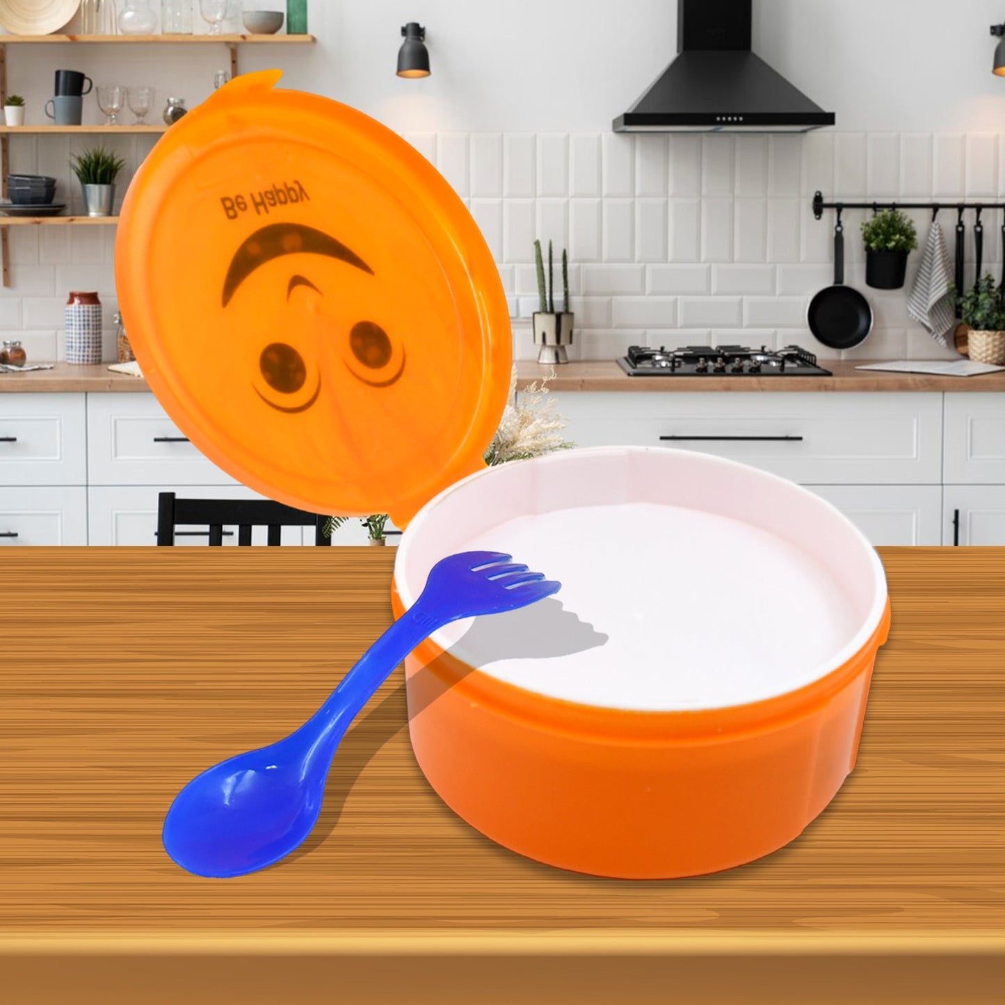 Smily Plastic lunch box, Small Box With 2in1 Spoon pack of 2 - Springkart 