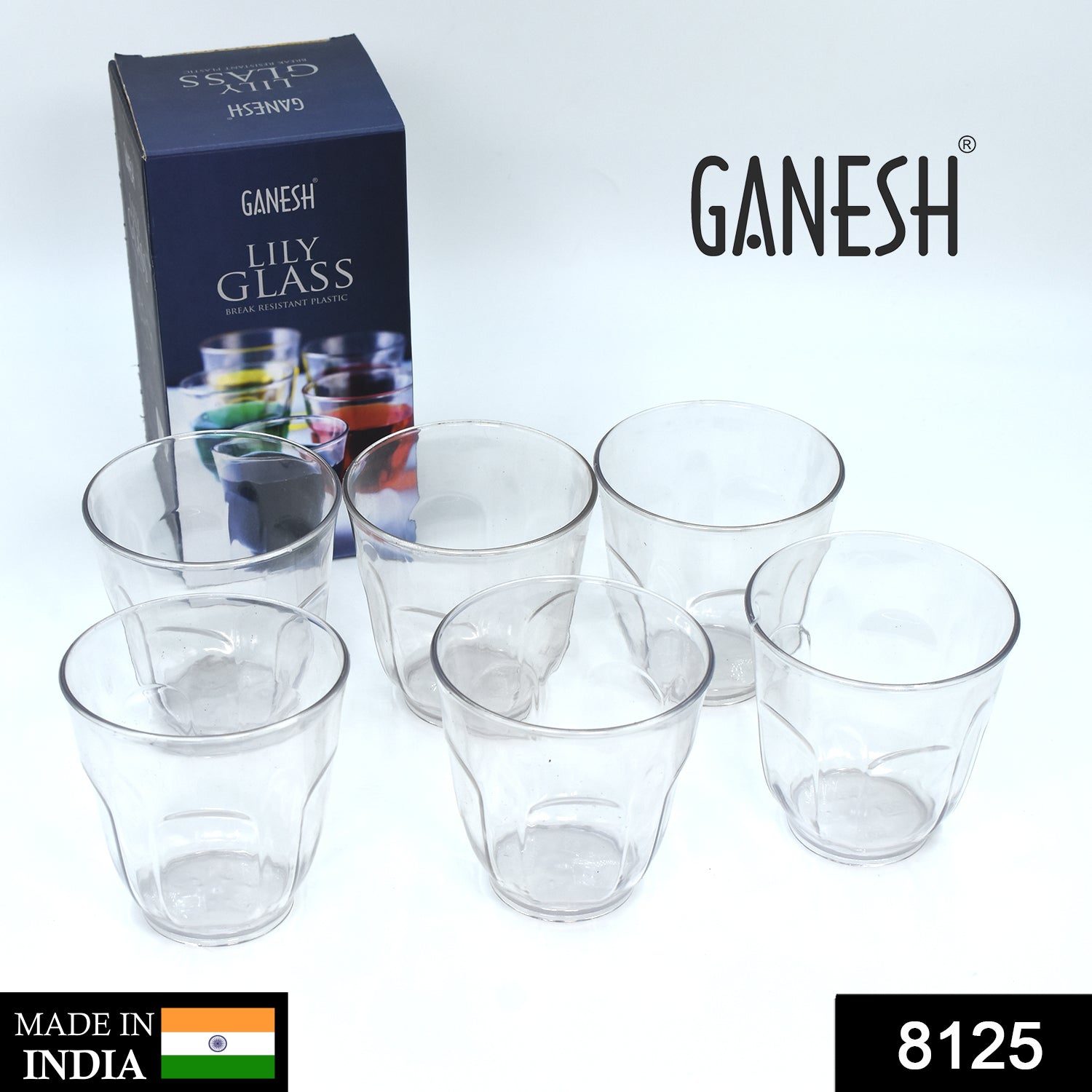 Ganesh Lily glass Break Resistant plastic set of 6Pcs (300 Ml) - Springkart 