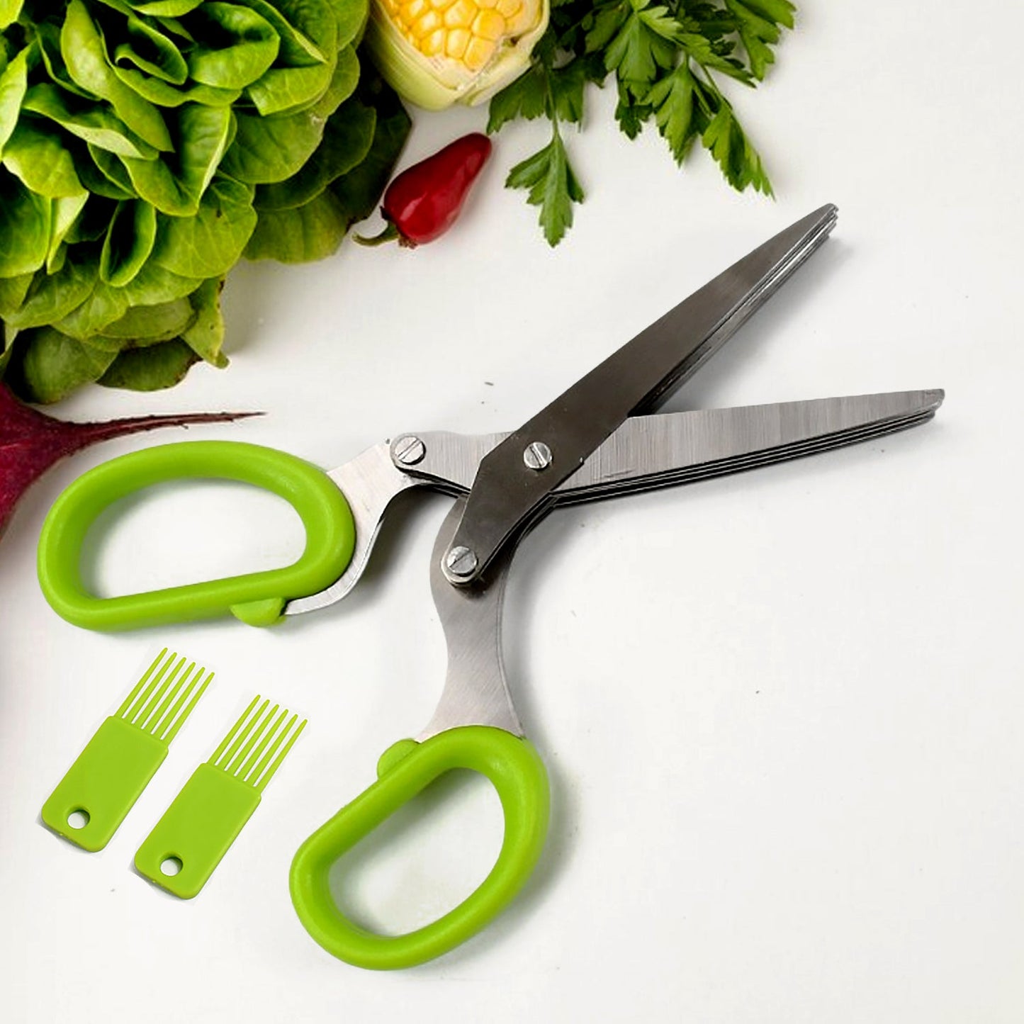 Herb Cutter Scissors 5 Blade Scissors Kitchen Multipurpose Cutting Shear with 5 Stainless Steel Blades & Safety Cover & Cleaning Comb Cilantro Scissors Sharp Shredding Shears Herb Scissors Set - Springkart 