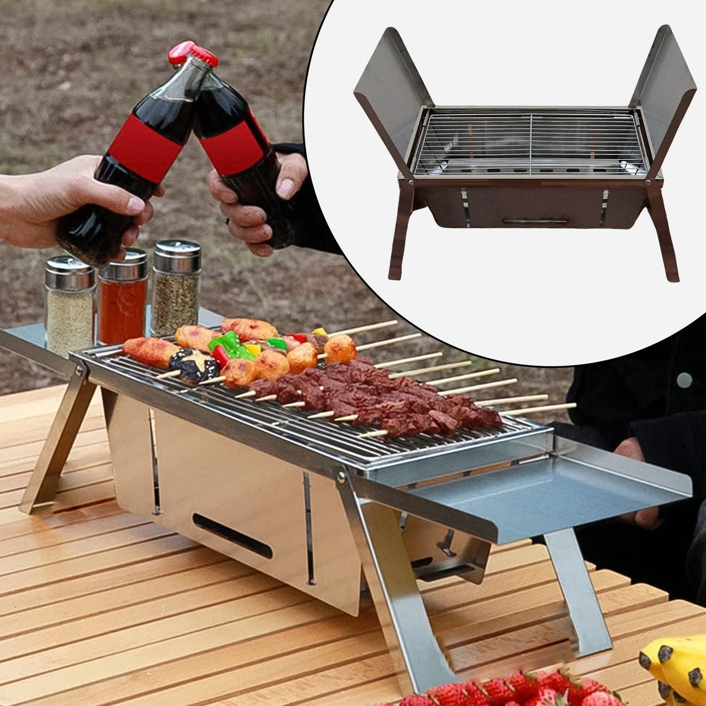 Portable BBQ / Barbecue Grill Stainless Steel Folding Charcoal Grill (1 Set / Net Weight : 2207 GM) - Springkart 