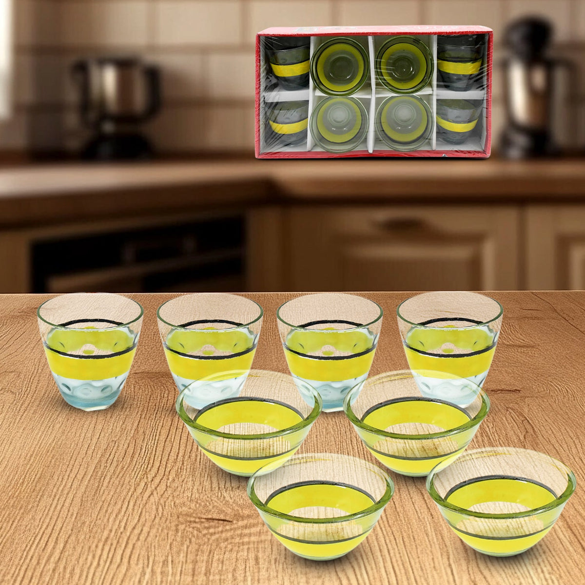 High Quality 4 Pc Glass & 4Pc Bowl Set, perfect choice For kitchen - Springkart 