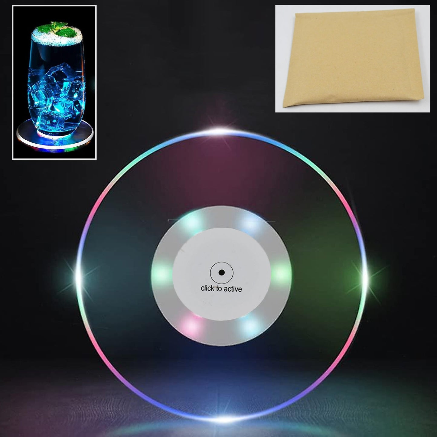 Colorful LED Cocktail Coaster, Round Ultra-Thin LED Drink Coaster (1 Pc) - Springkart 