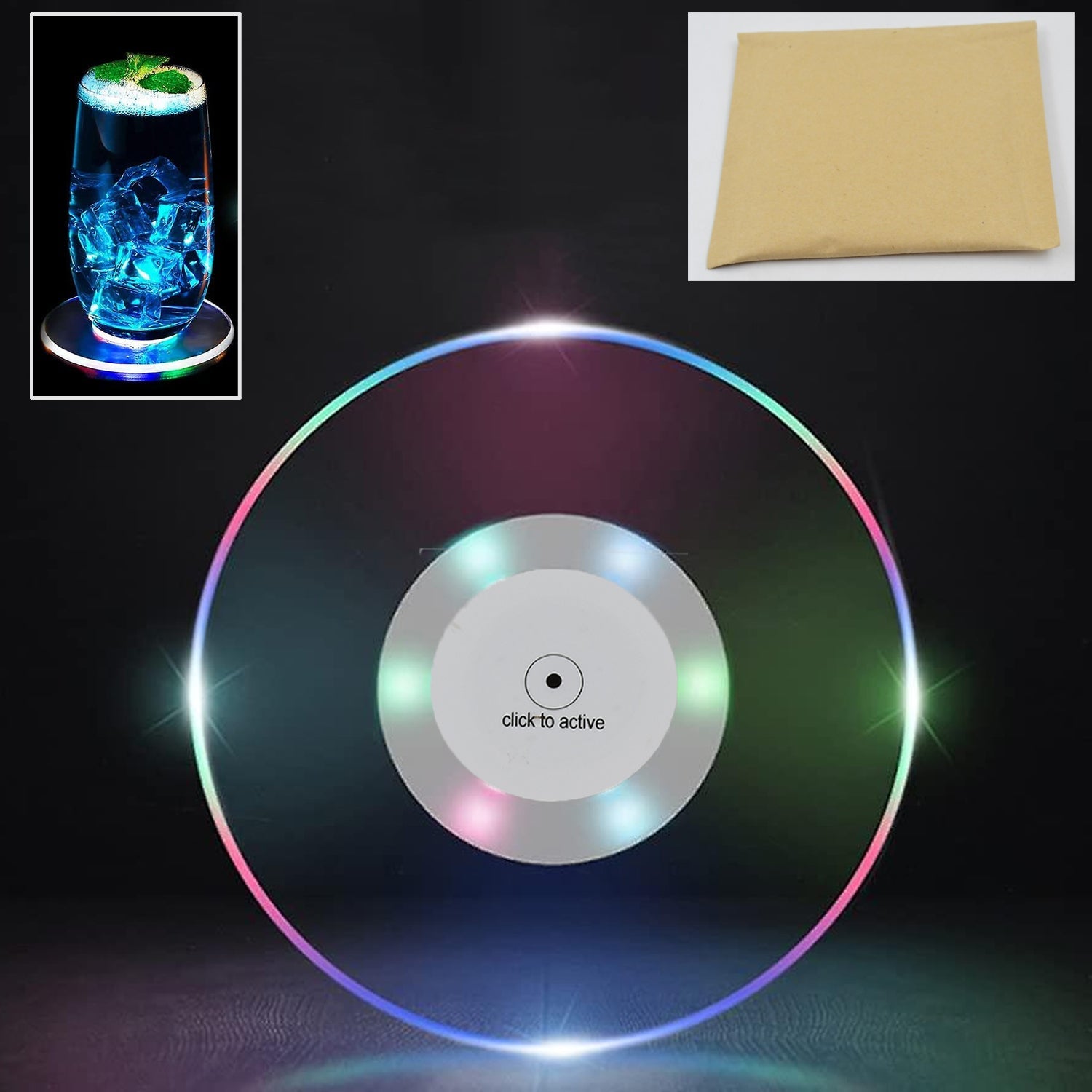 Colorful LED Cocktail Coaster, Round Ultra-Thin LED Drink Coaster (1 Pc) - Springkart 