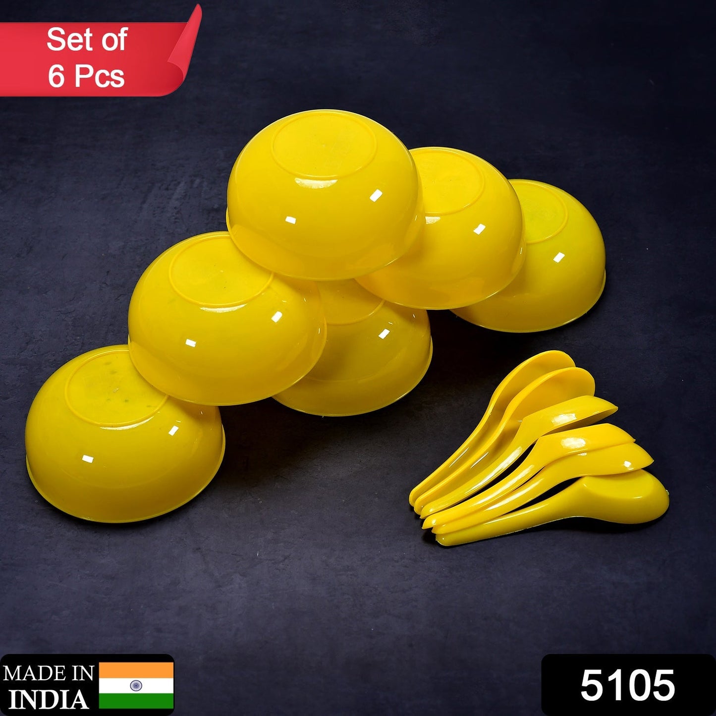 Soup Bowl Spoon Set Plastic For Kitchen & Home Use (6Pcs Set) - Springkart 