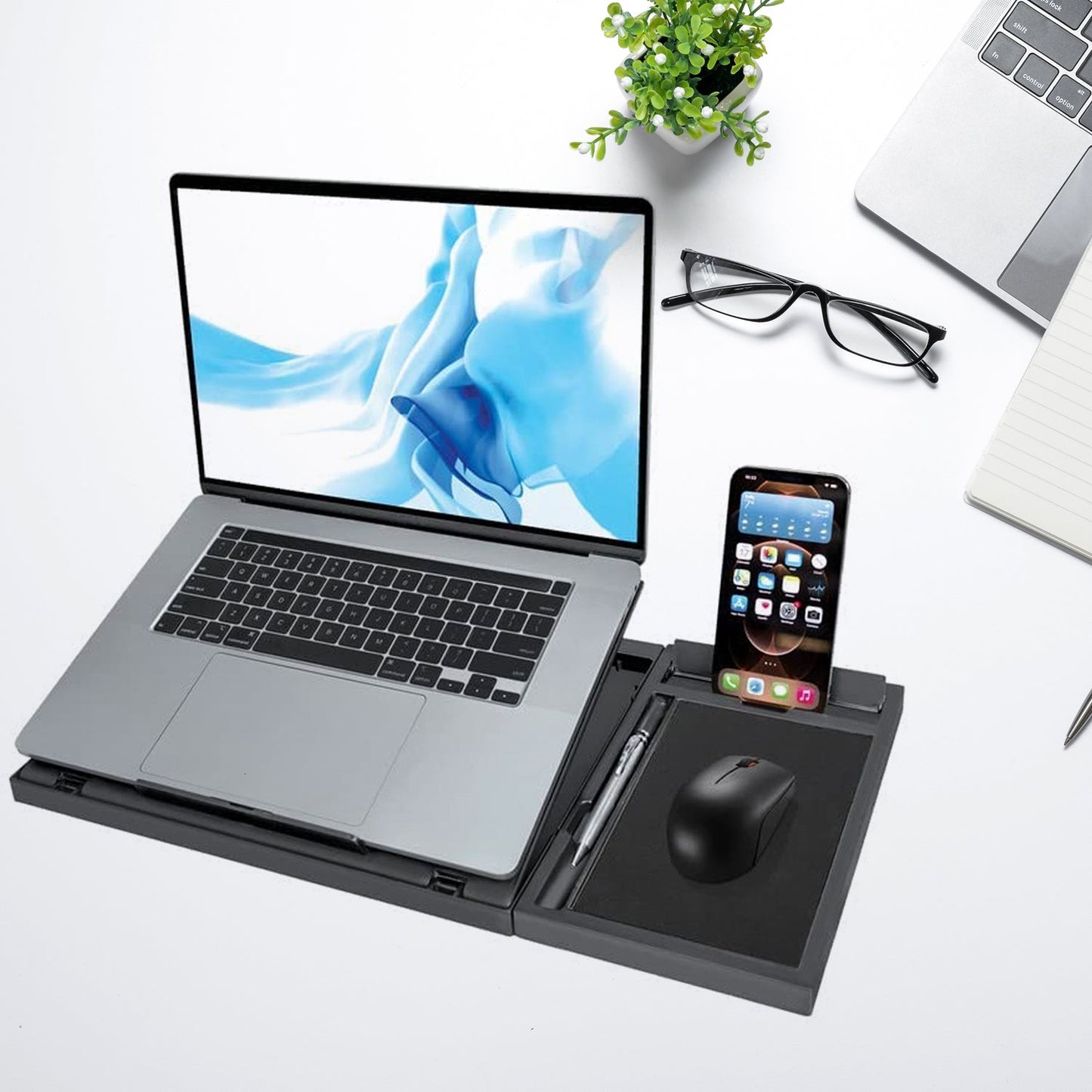 Laptop Stand Suitable Portable Foldable Compatible with MacBook Notebook Tablet Tray Desk Table Book with Free Phone Stand - Springkart 