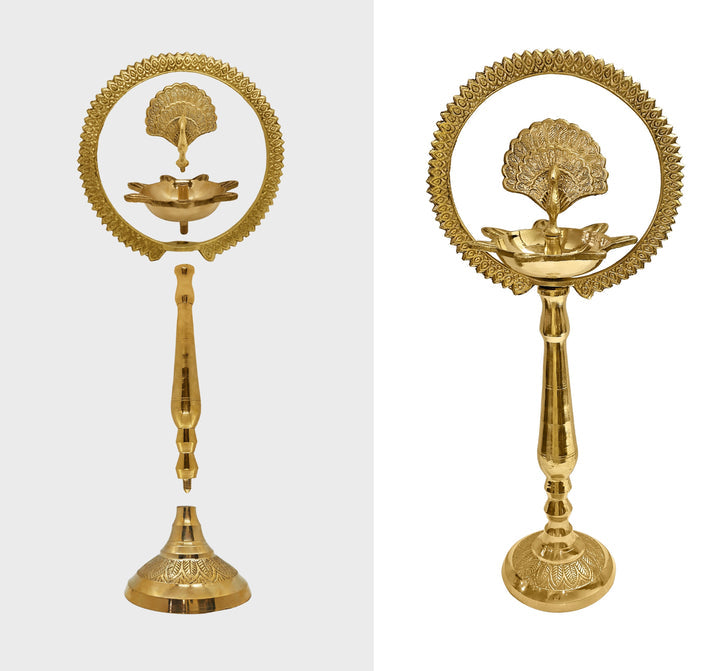9 Inch Pure Brass Mor Kiran Standing Diya