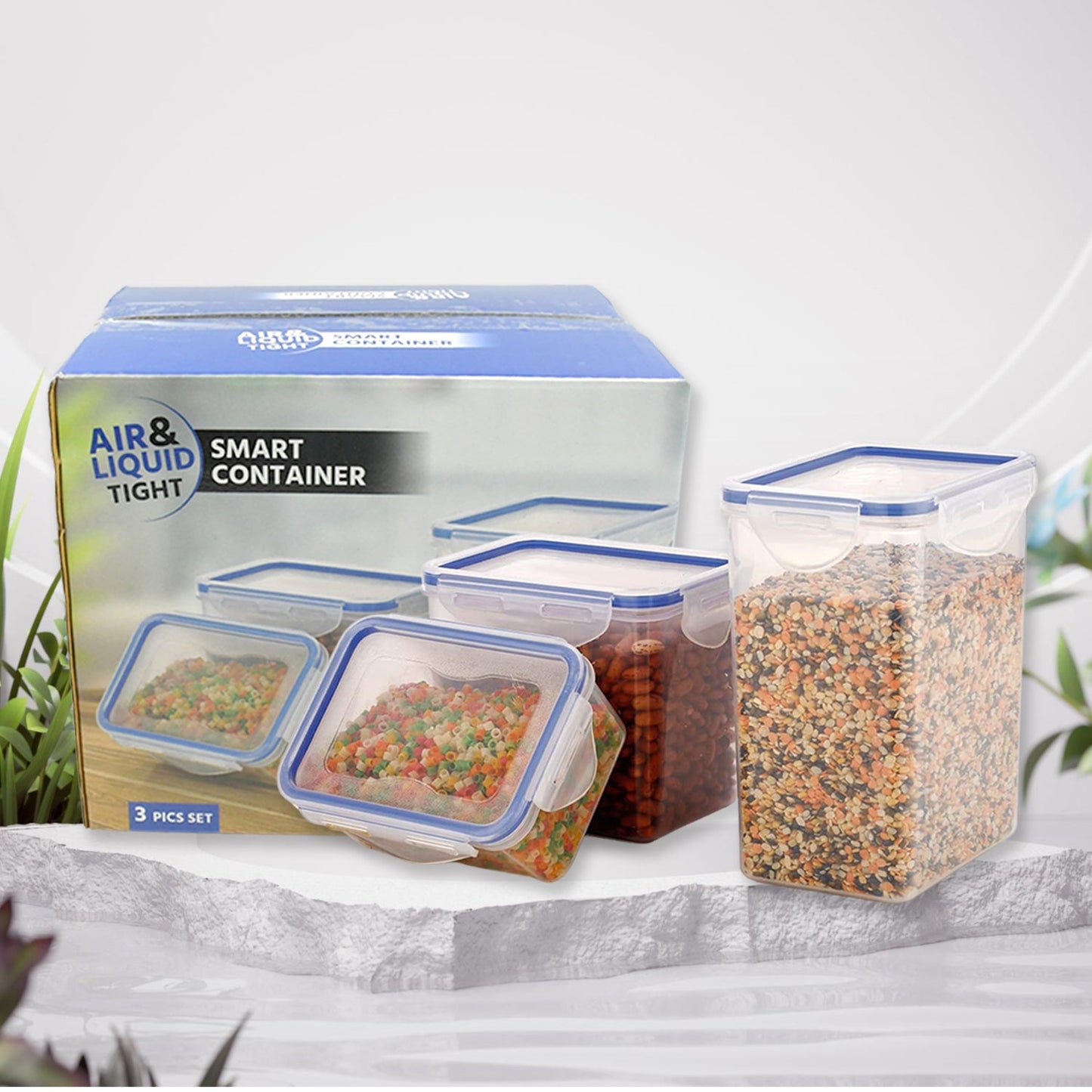 Classics Rectangular Plastic Airtight Food Storage Containers with Leak Proof Locking Lid Storage container set of 3 Pc( Approx Capacity 500ml,1000ml,1500ml, Transparent) - Springkart 