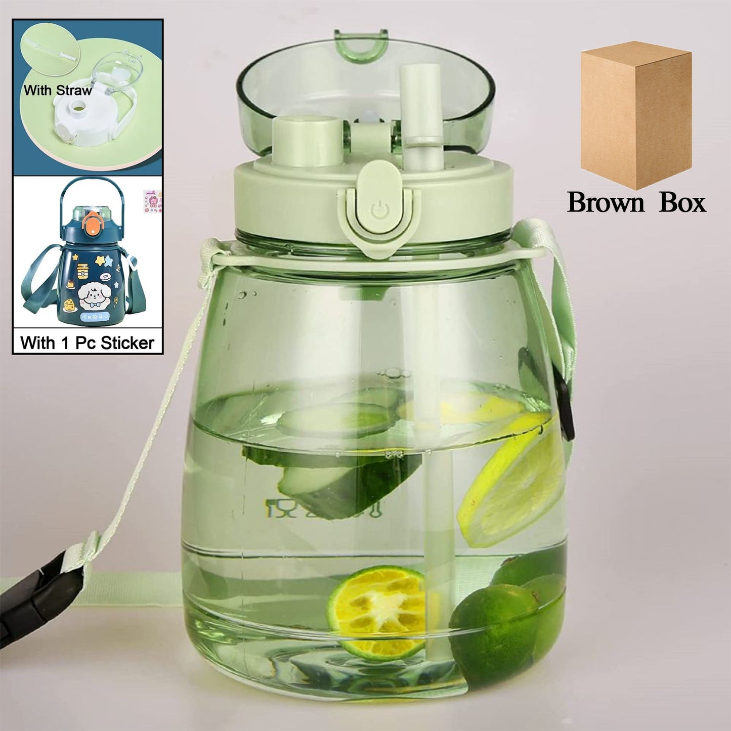 Insulated Water Bottle Portable Water Bottle With Strap, Sticker and Straw Cute Outdoor Sports Bottle For Water Travel Drinkware Jug Travel Water Bottle large Capacity Water Jug, Gym / Kid / Outdoor Sport / Campus, Fashionable (1300 ML Approx) - Springkart 