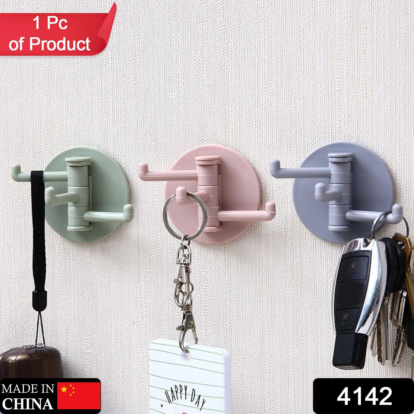 Sticky Hook Household Strong Punch-Free Hook, 180°Foldable Multi-Function Rotatable Hook with 3 Hooks, Suitable for Bathroom, Office (1 Pc) - Springkart 