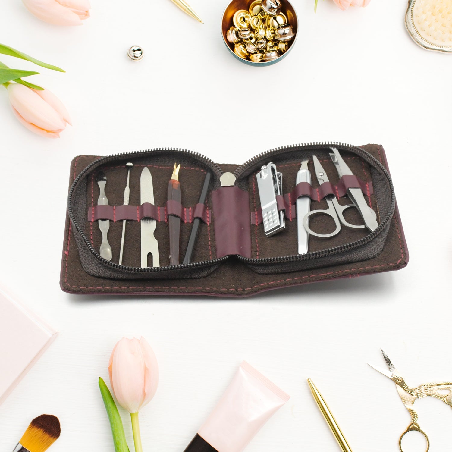 Nail Clipper Kit Fingernail Clipper, Manicure Set, Stainless Steel Nail Cutter Set ,Manicure Tool, Nail Clippers Care Tools with Lightweight and Beautiful Travel Leather Case (9 Pc Set) - Springkart 