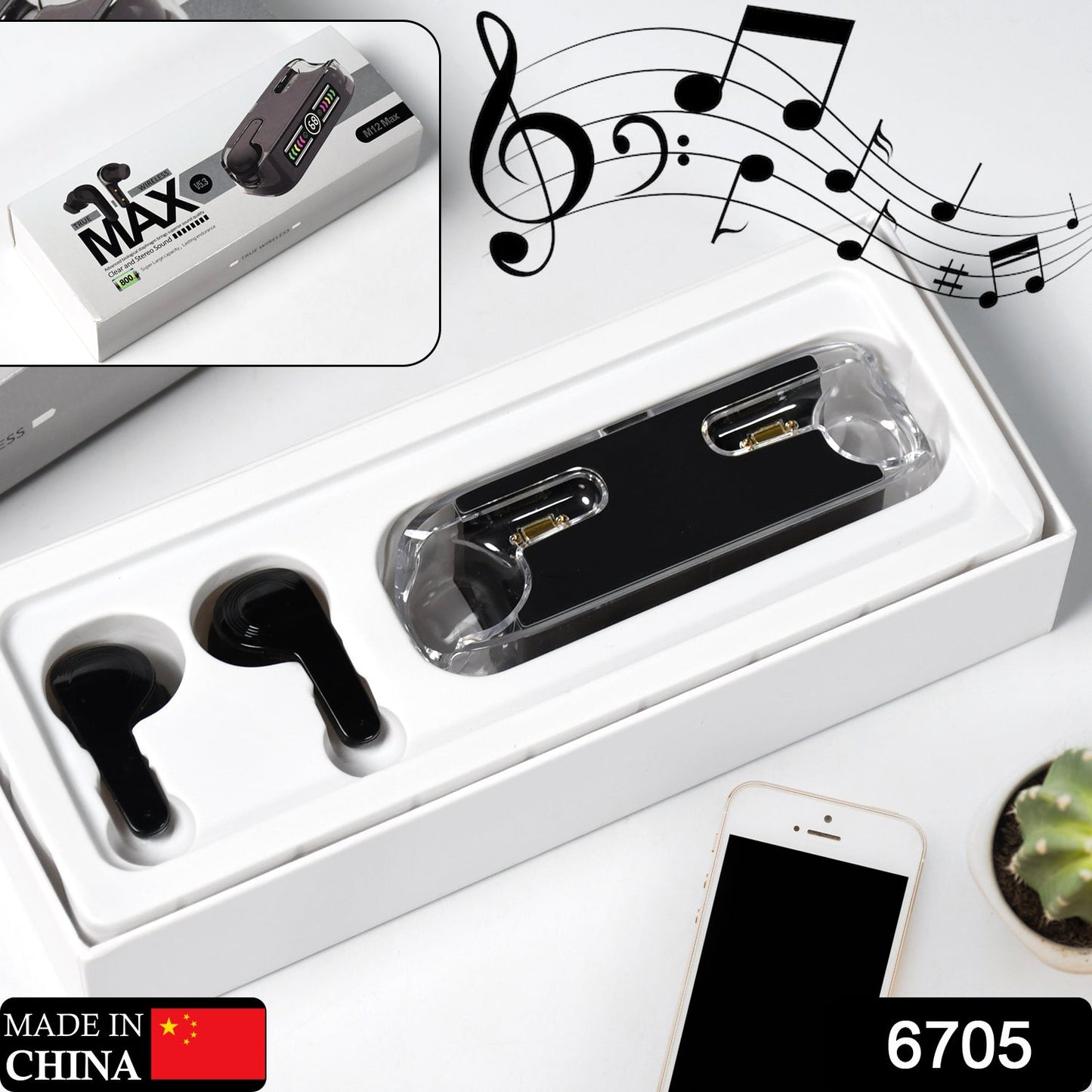 M12 Max Wireless Earbuds, Black Touch Control Bluetooth - Springkart 