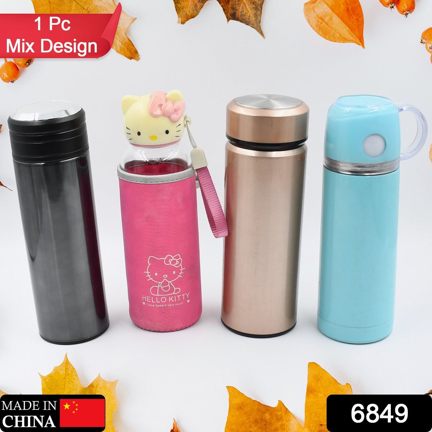 Mix Size and Design Stainless Steel Vacuum Bottle with Cup Lid â€“ Thermos for Hot & Cold Drinks or Food-Thermos for Travel (1pc) - Springkart 
