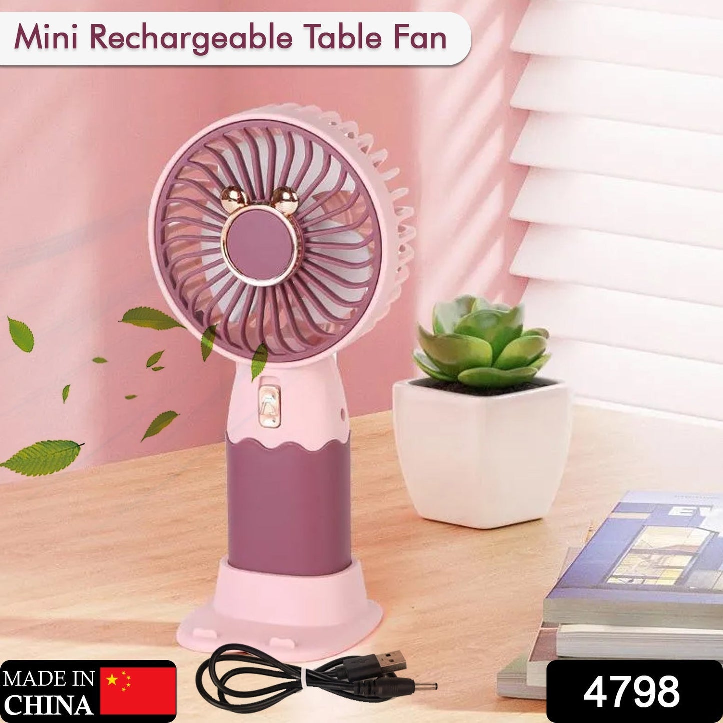 Mini Fan Rechargeable Table Fan Handheld Fan USB Fan Desk Fan Cooling Fan For Home , Office , Car, & Multi Use Fan (Battery Not Include) - Springkart 