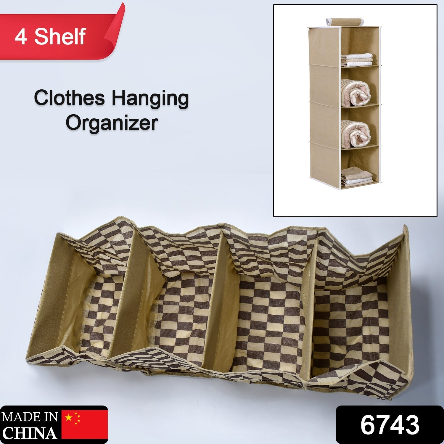 Fabric closet organizer with 4 shelves, hanging style