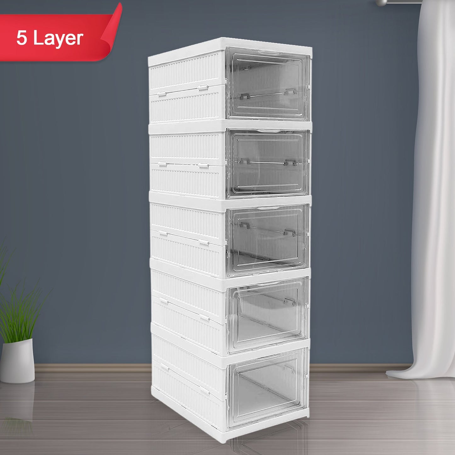 Stackable Multifunctional Storage, for Clothes Foldable Drawer Shelf Basket Utility Cart Rack Storage Organizer Cart for Kitchen, Pantry Closet, Bedroom, Bathroom, Laundry (5 Layer / 1 Pc) - Springkart 
