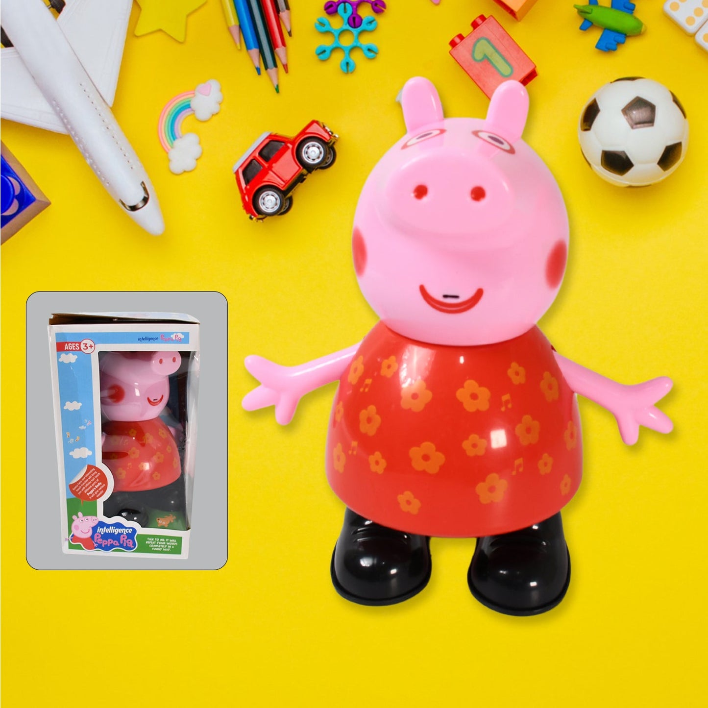 Pig Children Play toy, Pretend Play Toy Fun Gift for Kids, Movable Hands, Legs Pig Pretend Play Toy Set for Kids Children with Soft Rubber Material (1 Pc / Battery Not included) - Springkart 