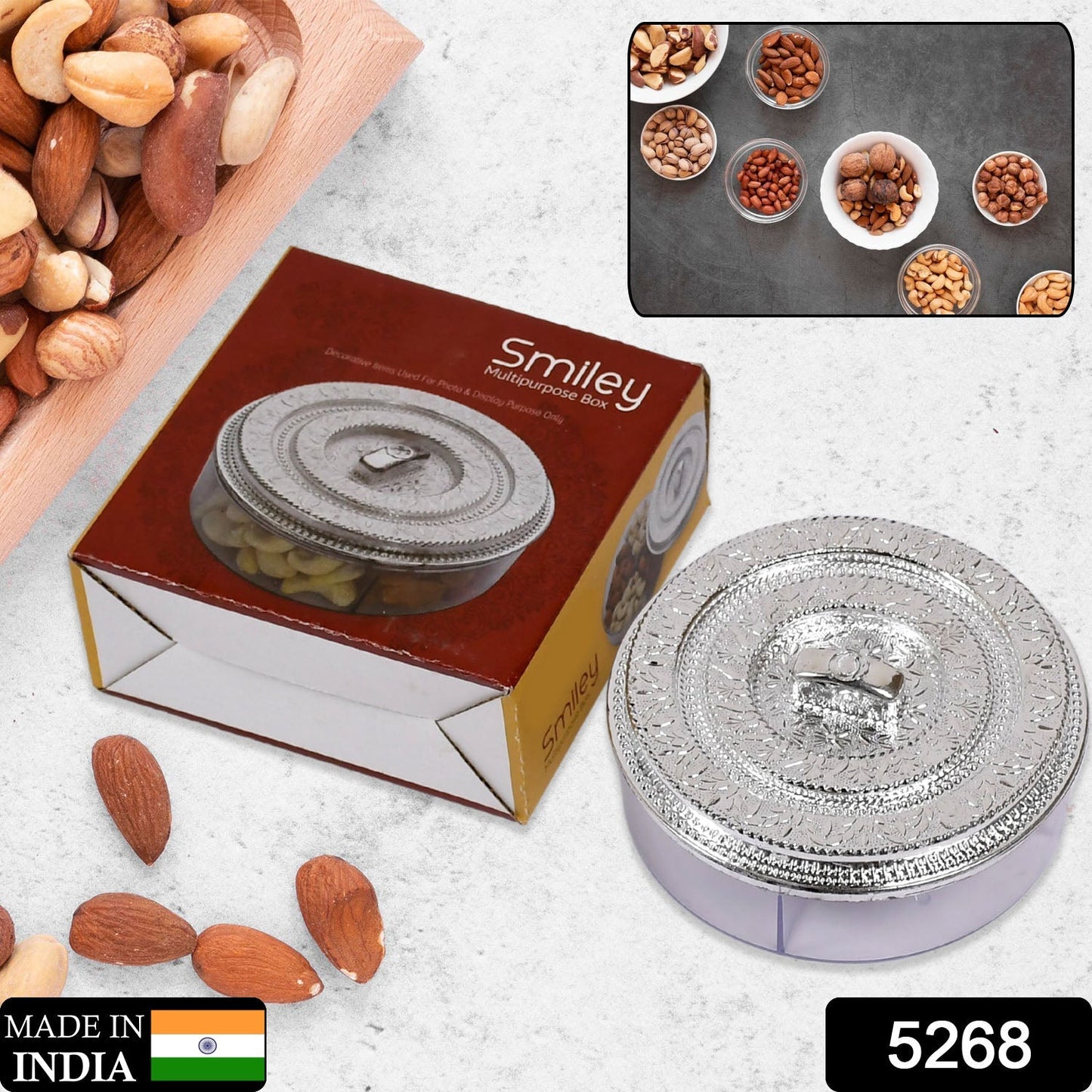 Round Smiley Multi Purpose 4 Compartment Box For Home & Kitchen Use - Springkart 