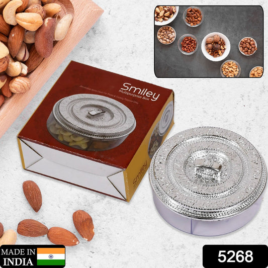 Round Smiley Multi Purpose 4 Compartment Box For Home & Kitchen Use - Springkart 
