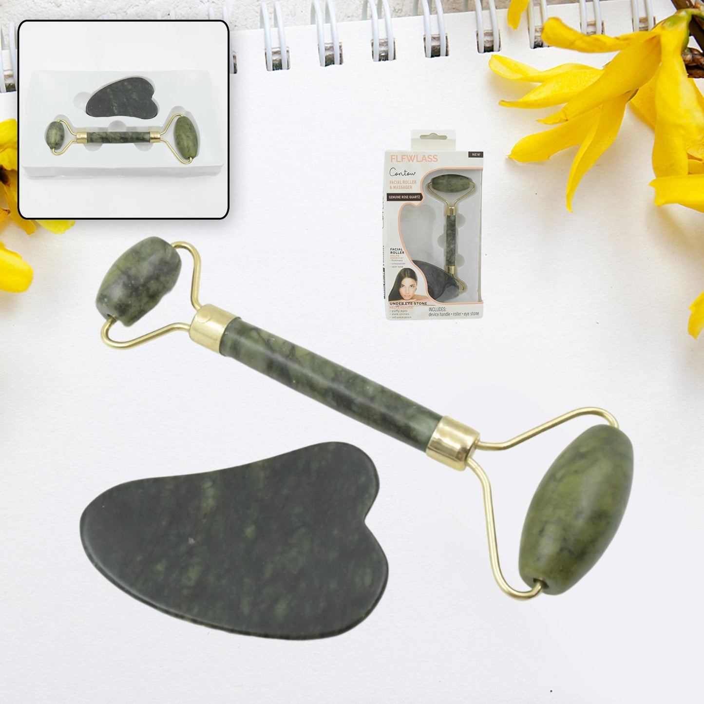 Gua Sha Stone and Anti Aging Jade Roller Massager for Face Massage Natural Face Skincare Massager & Face Roller Massager for Women | Face Shaper Jade Roller and Gua Sha Set for Glowing Skin - Springkart 