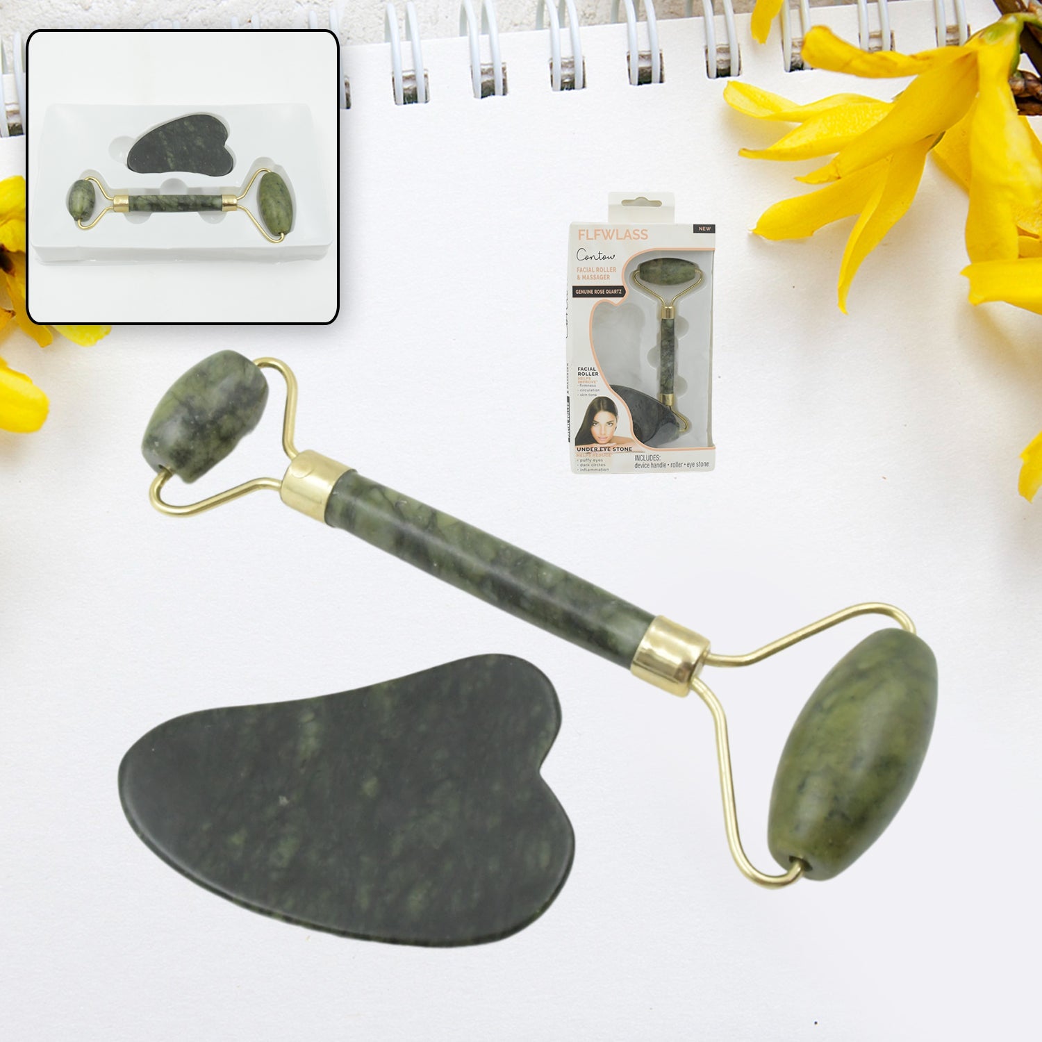Gua Sha Stone and Anti Aging Jade Roller Massager for Face Massage Natural Face Skincare Massager & Face Roller Massager for Women | Face Shaper Jade Roller and Gua Sha Set for Glowing Skin - Springkart 