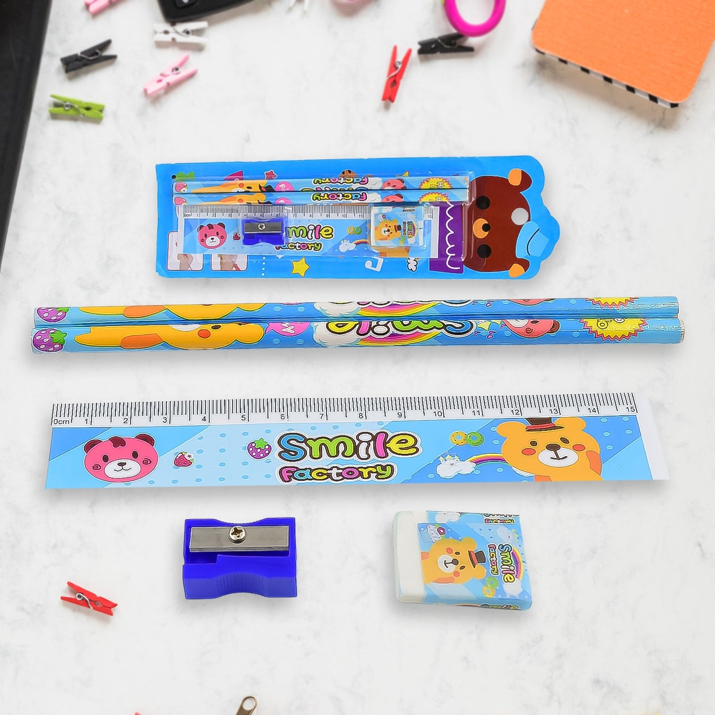 Cartoon Wooden Pencil Set for Kids Boys Return Gifts Birthday Party Space Stationary Set Pencil Eraser Sharpener Combo Kit for Kids Boys (Mix Color / 1 Set) - Springkart 