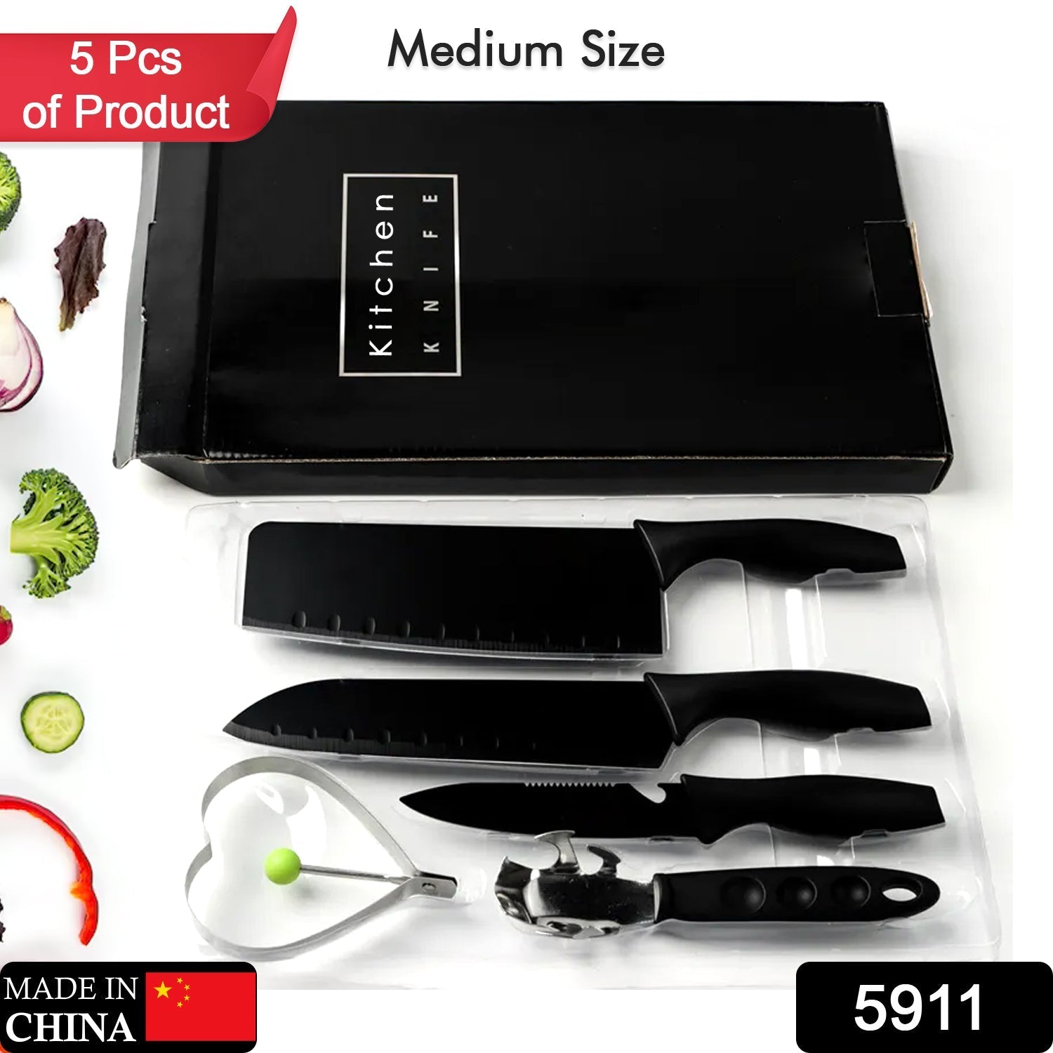 Stainless Steel Chef Knife Set, 5pc Kitchen Cutlery - Springkart 