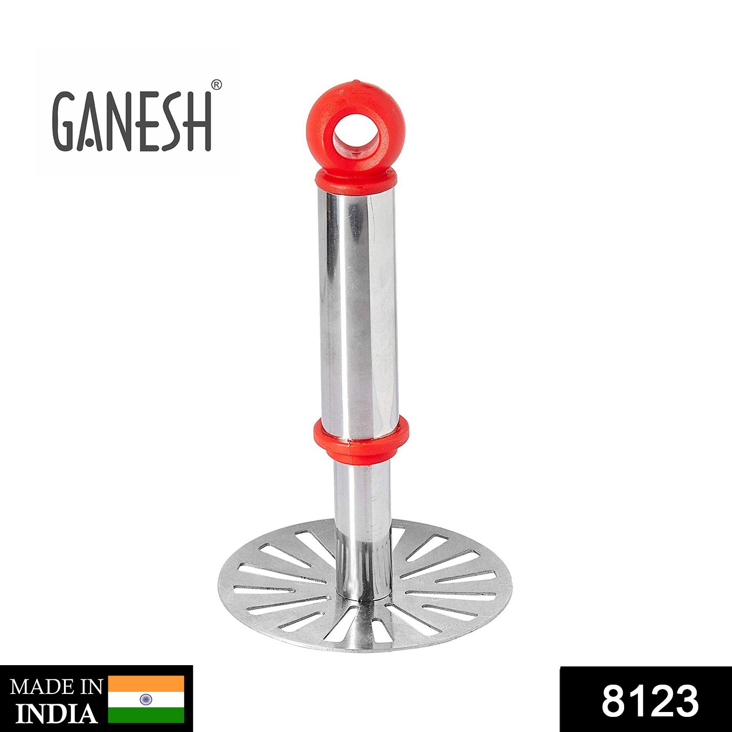 Ganesh Potato / Pav Bhaji Masher with Plastic Handle, Silver & Plastic - Oval Pav Masher, Potato 1-Piece, Smasher Handle, Multicolor - Springkart 
