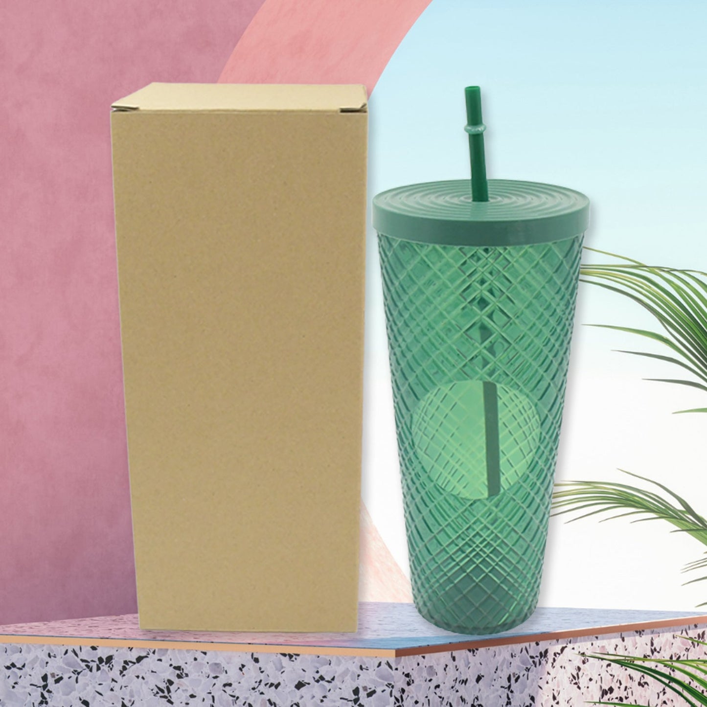 Cup with Straw & LED Lighting Reusable Matte Studded Tumbler with Leak Proof Lid Water Cup Travel Mug Coffee Ice Water Bottle Double Walled Insulated Tumbler BPA Free (1 Pc) - Springkart 