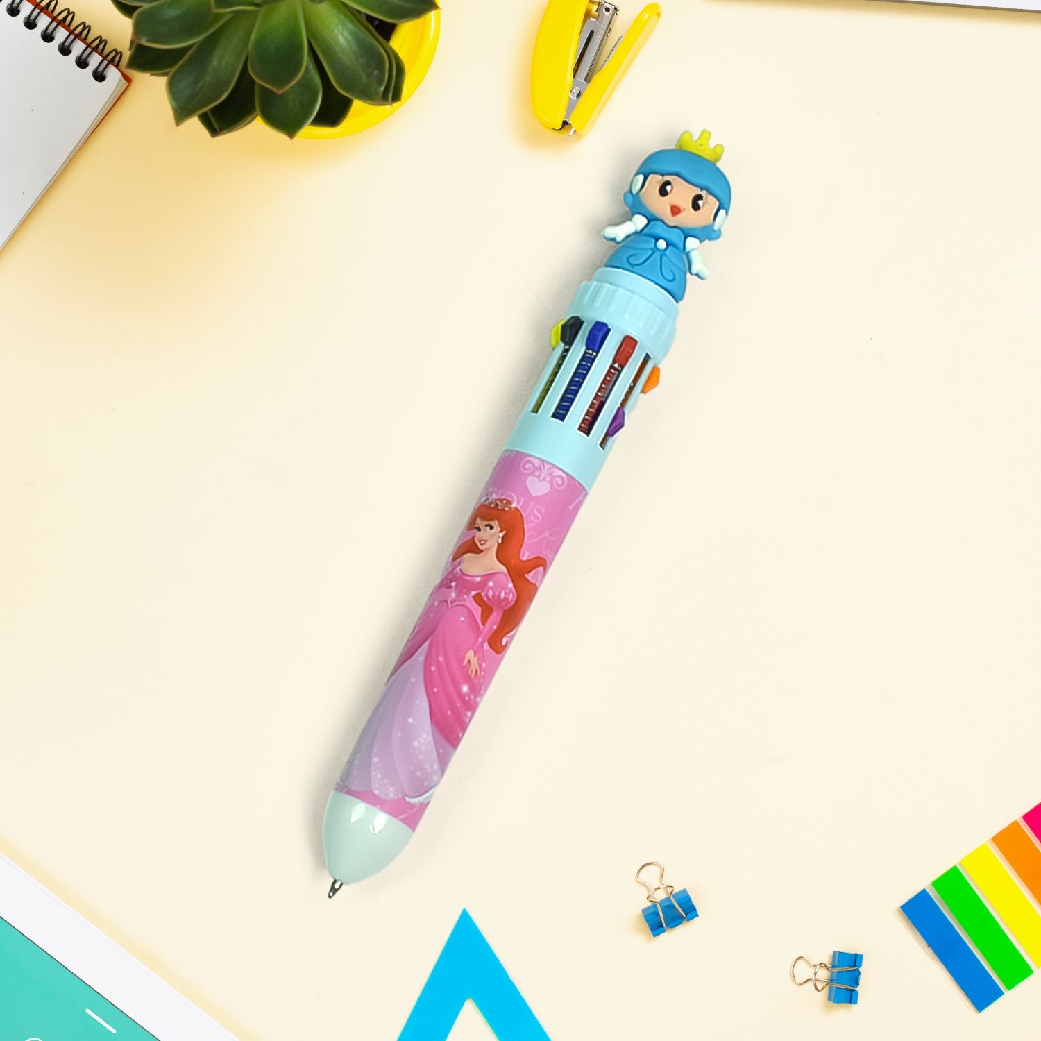 Kids 10-in-1 Color Pens Ballpoint Pen Set for Kids Cartoon Head Writing Pen for School Office Stationary Kit, Teddy Bear (1 Pc) - Springkart 