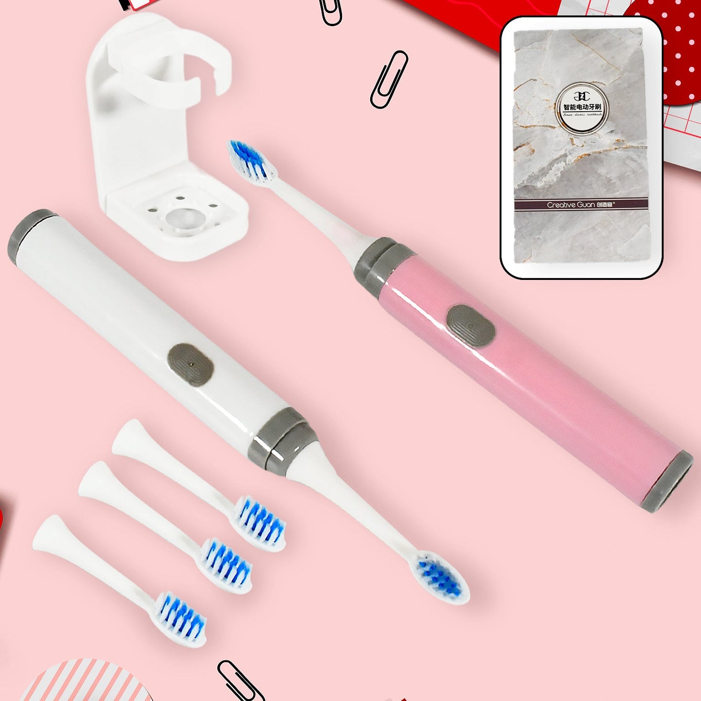 Adult Waterproof Electric Toothbrush Strong Sonic Charging with 4 Toothbrush Head and a toothbrush holder - Springkart 