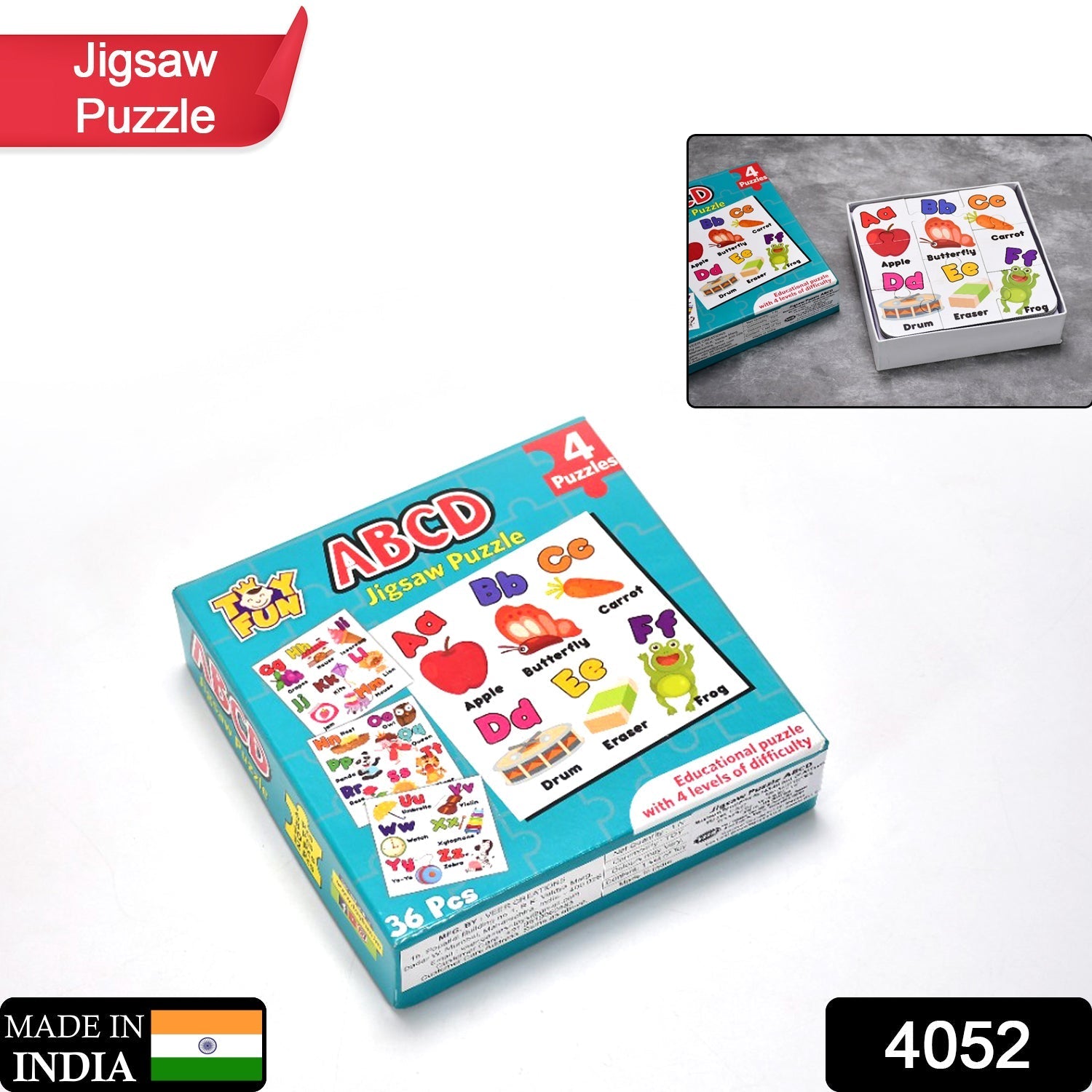 Learning Abcd JigaSaw Toy Puzzle For Children (4 Puzzles Pack) - Springkart 