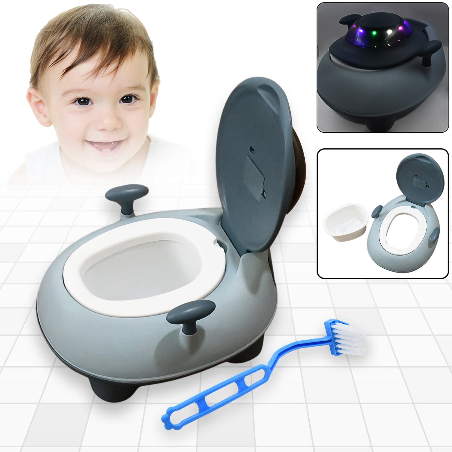BABY PORTABLE LIGHTING & MUSIC TOILET, BABY POTTY TRAINING SEAT BABY POTTY CHAIR FOR TODDLER BOYS GIRLS POTTY SEAT FOR 1+ YEAR CHILD - Springkart 
