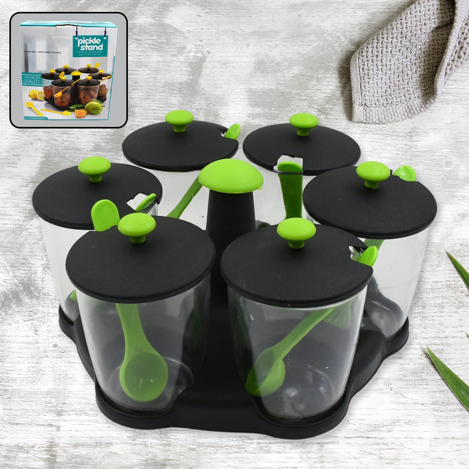 Multipurpose 6 Piece Miracle Revolving Plastic Spice Container Rack With 6 Spoon, Condiment Set, Masala Rack Set, Revolving Spice Rack Aachar Container Chutney Mukhwas Tray Masala Dining Spice Stand - Springkart 