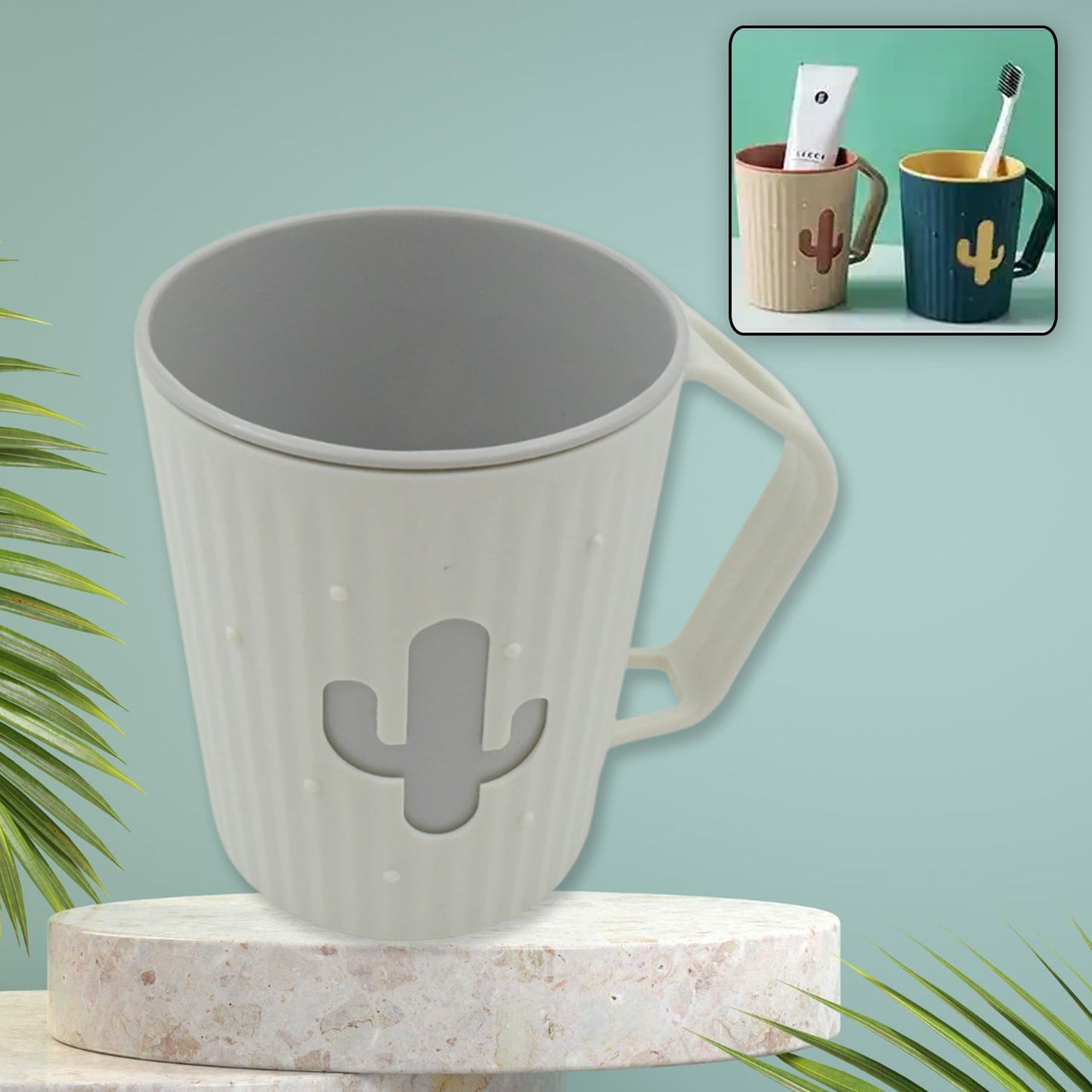 Multi-Purpose Plastic Cactus Cup, Brushing Cup, Cactus Look Toothbrush And Toothpaste Holder Bathroom Cup Cartoon Bathroom Cup With Slot Handle Toothbrush Holder For Bathroom (1 Pc) - Springkart 
