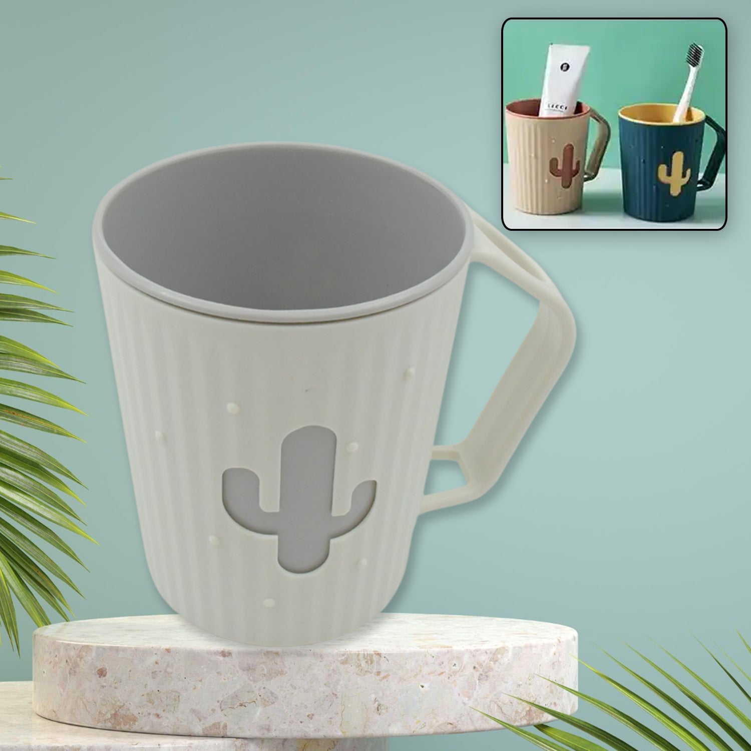Multi-Purpose Plastic Cactus Cup, Brushing Cup, Cactus Look Toothbrush And Toothpaste Holder Bathroom Cup Cartoon Bathroom Cup With Slot Handle Toothbrush Holder For Bathroom (1 Pc) - Springkart 