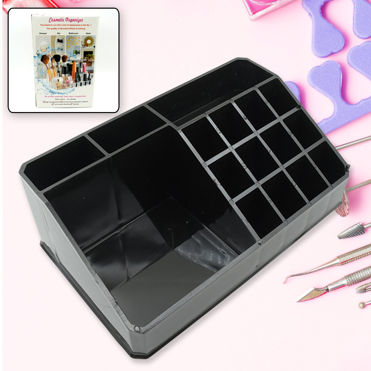 Cosmetic Organiser 16 Compartment Cosmetic Makeup Storage Organiser Box - Springkart 