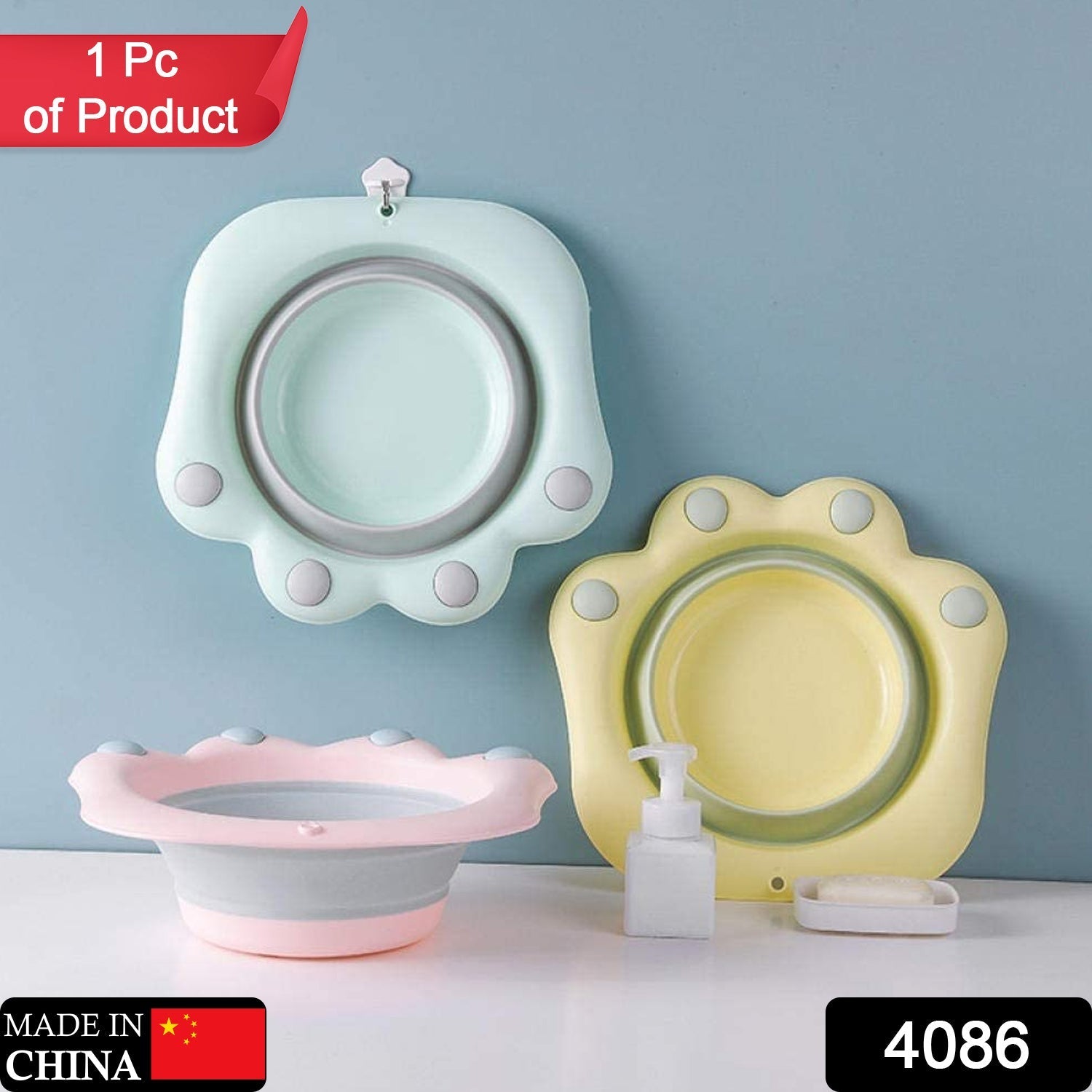 Folding washbasin Folding Wash Basin Household Plastic Portable Laundry Basin Bathroom Foot-washing Basin Cute cartoon wash basin foot wash basin-Pink color Folding basin - Springkart 