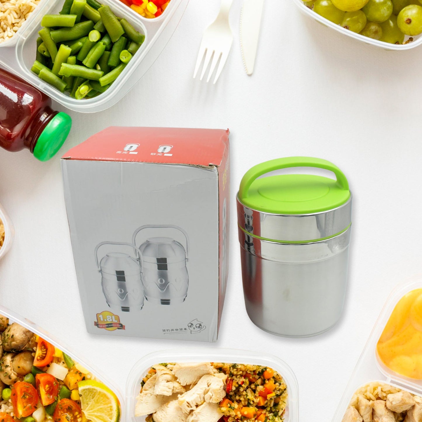 LEAK-PROOF THERMOS FLASK FOR HOT FOOD, WARM SOUP CUP, VACUUM INSULATED LUNCH BOX, FOOD BOX FOR THERMAL CONTAINER FOR FOOD STAINLESS STEEL (1.8 L) - Springkart 