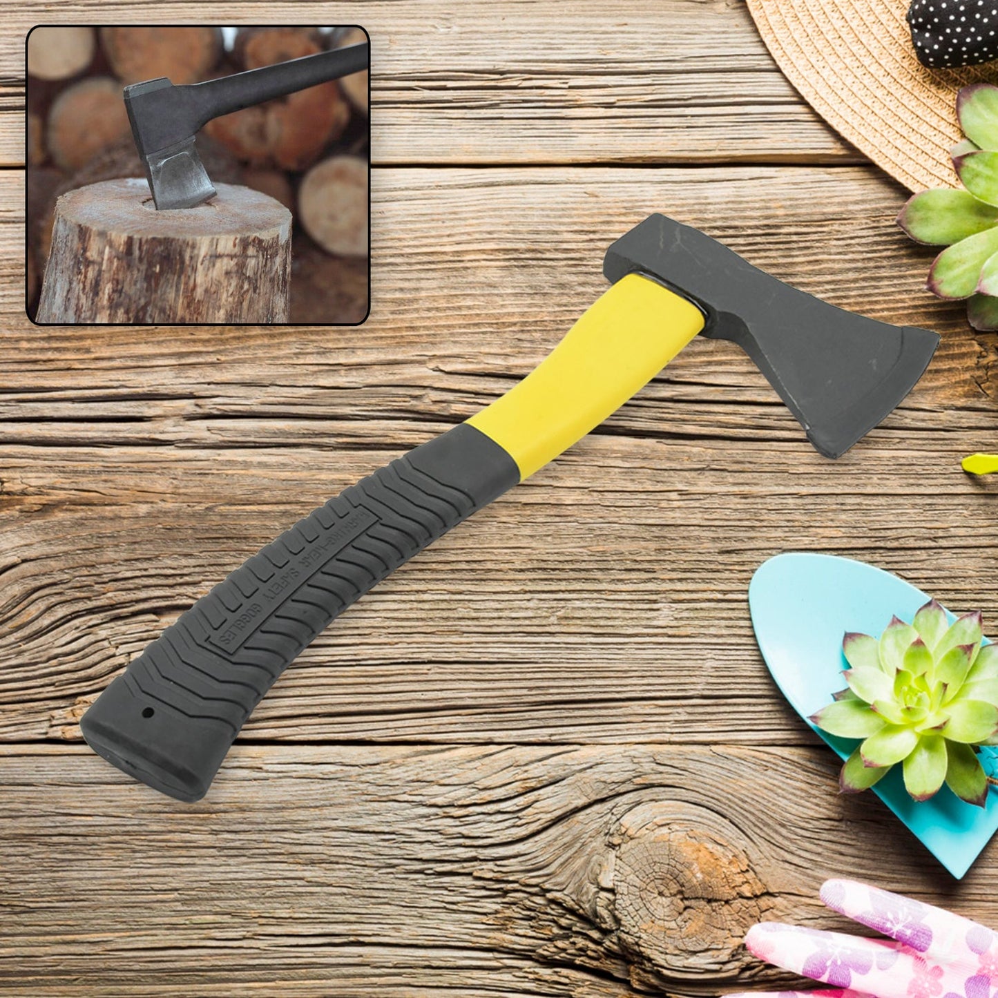 Gardening Tools Hatchet Axe Fiberglass Body Rubberized Handle Wood Cutting Axe, Camping Axe, Safety Axe, Pick Axe (972 Gm) - Springkart 